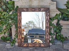 Antique French Tramp Art Mirror with Carved Geometric Motifs, circa 1900