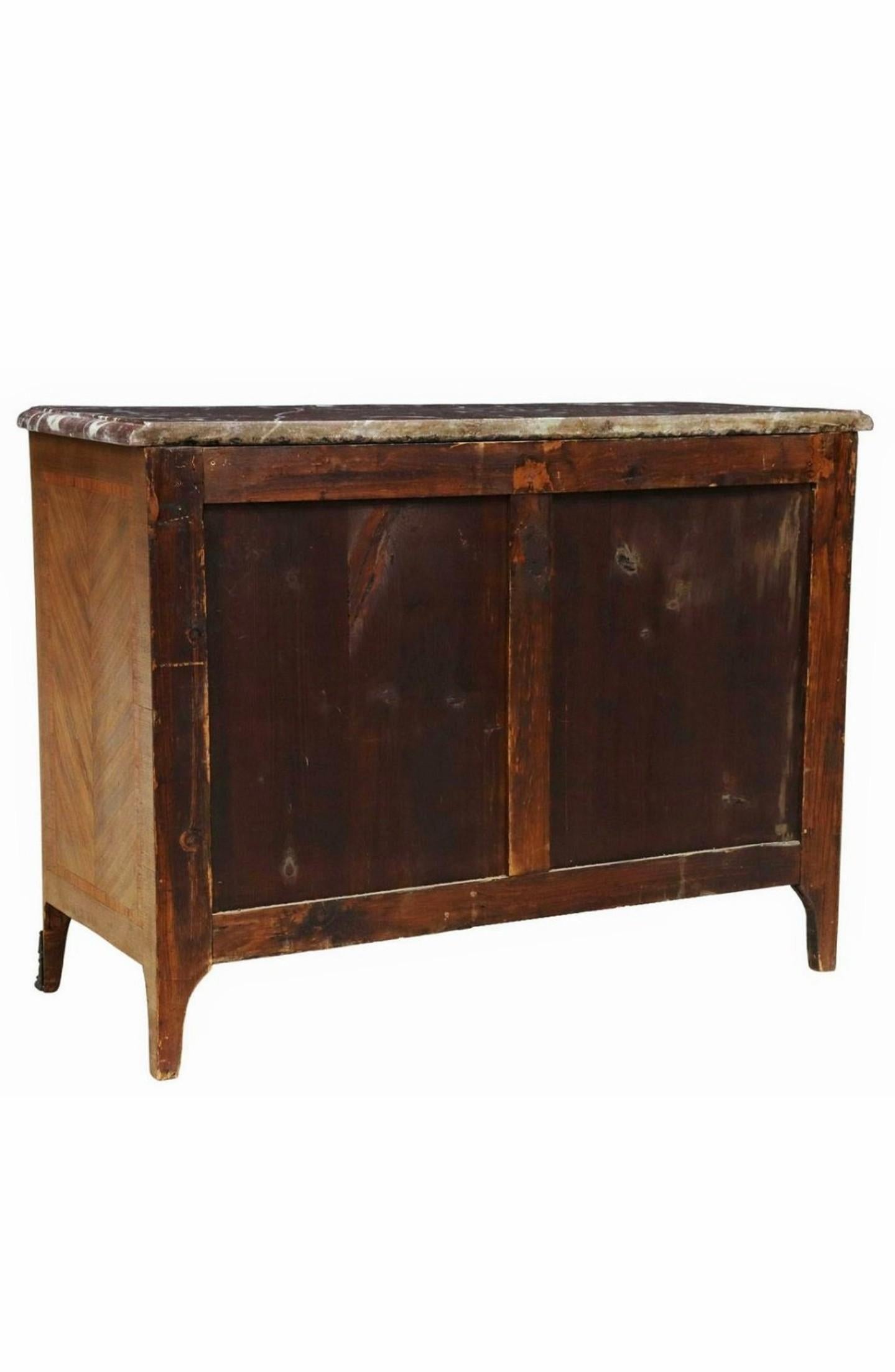 Marble Antique French Transitional Banded Chest Of Drawers Commode  For Sale