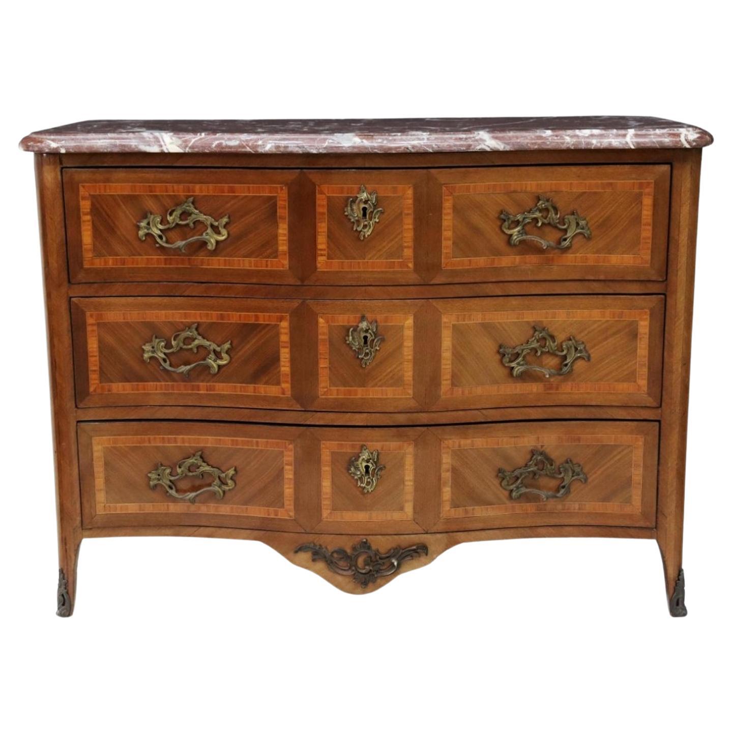 Antique French Transitional Banded Chest Of Drawers Commode  For Sale