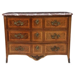 Used French Transitional Banded Chest Of Drawers Commode 