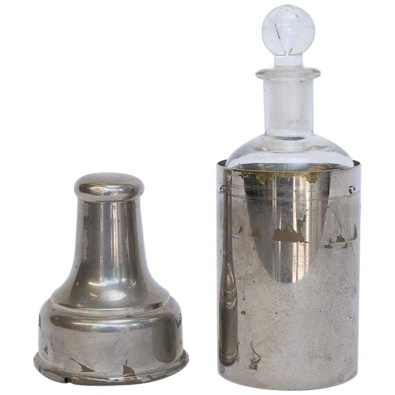 Antique French Travel Cologne Bottle in Metal Case For Sale at 1stDibs