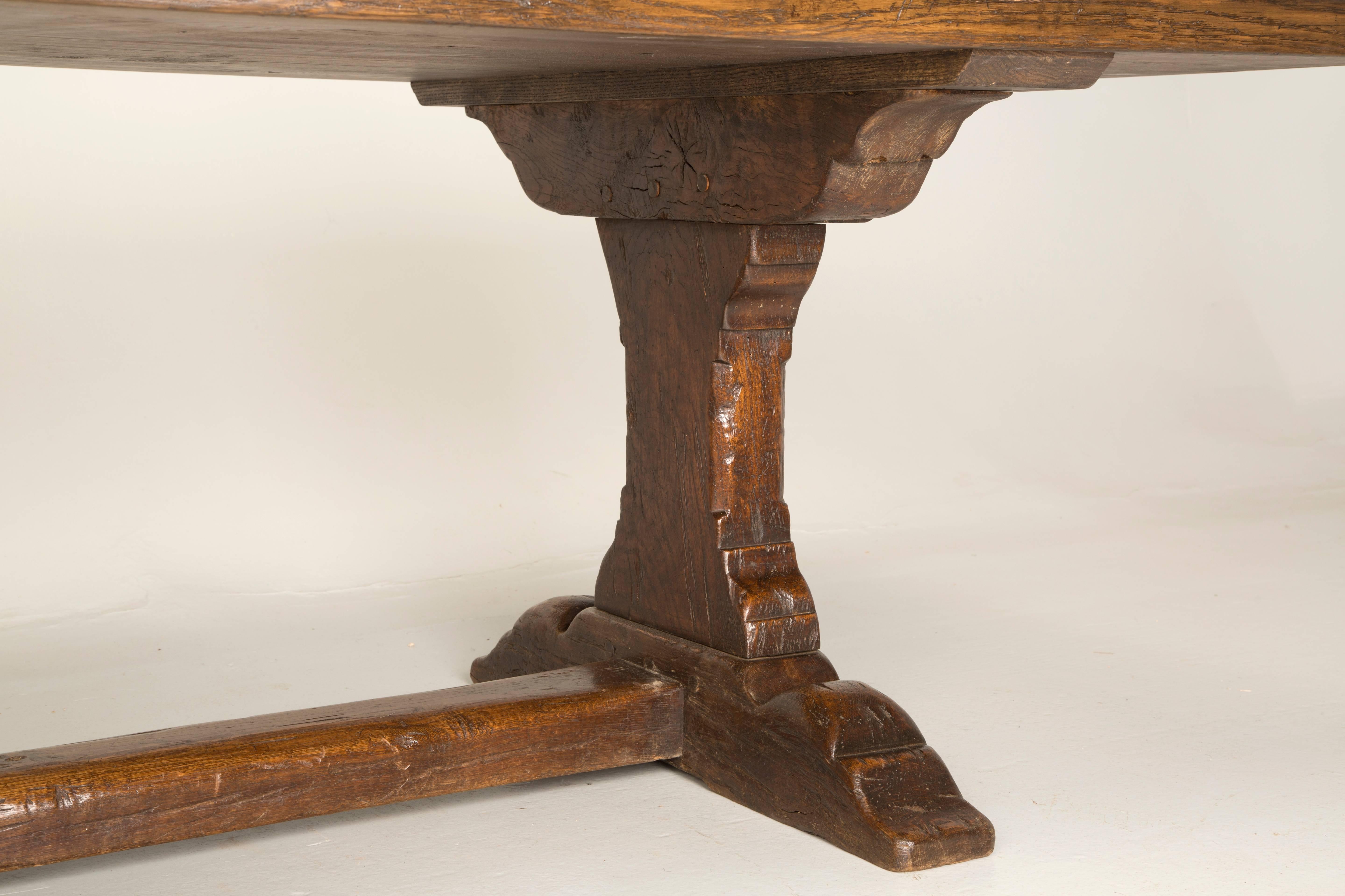 Antique French Trestle Dining Table, circa 1800s In Distressed Condition In Chicago, IL