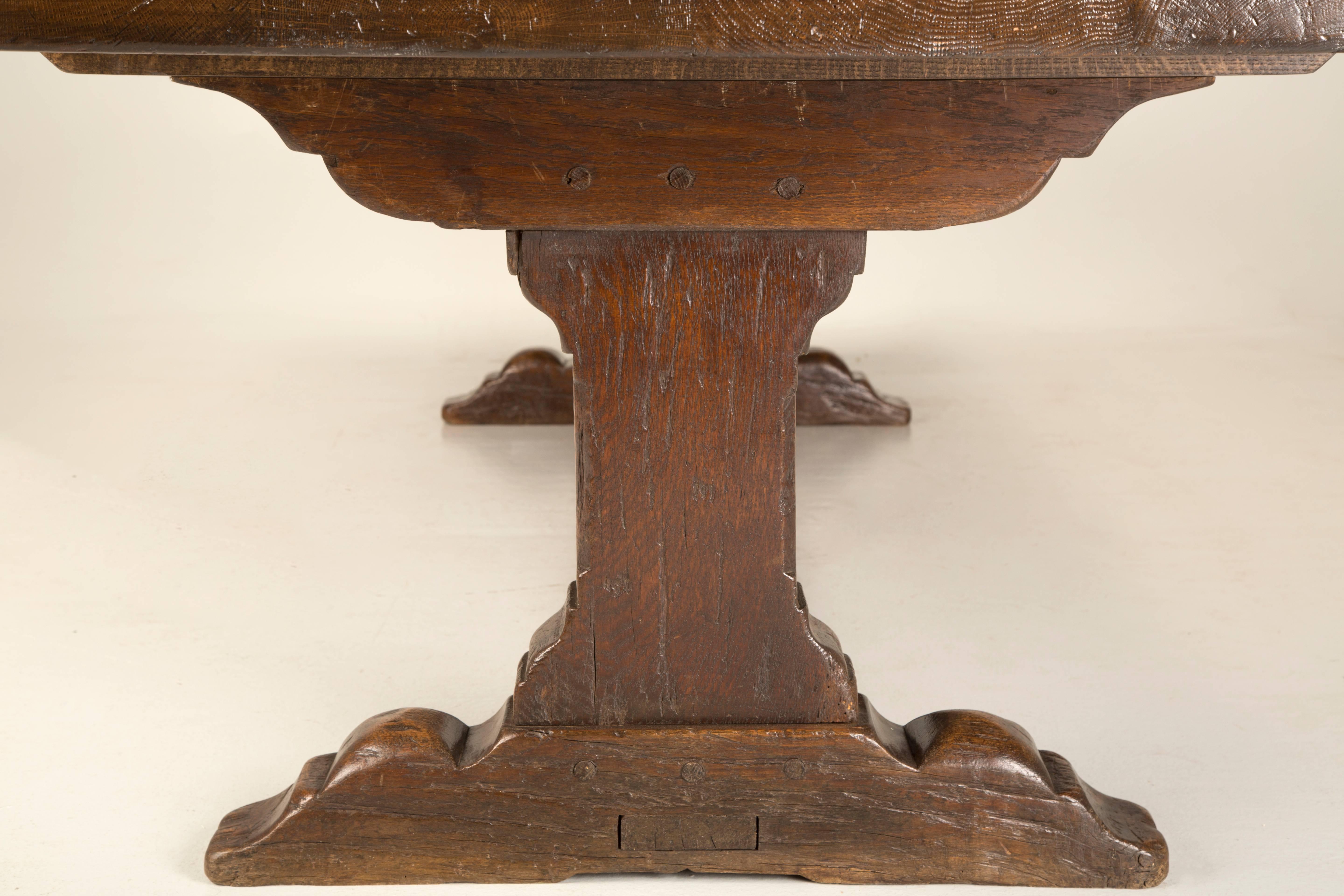 Oak Antique French Trestle Dining Table, circa 1800s
