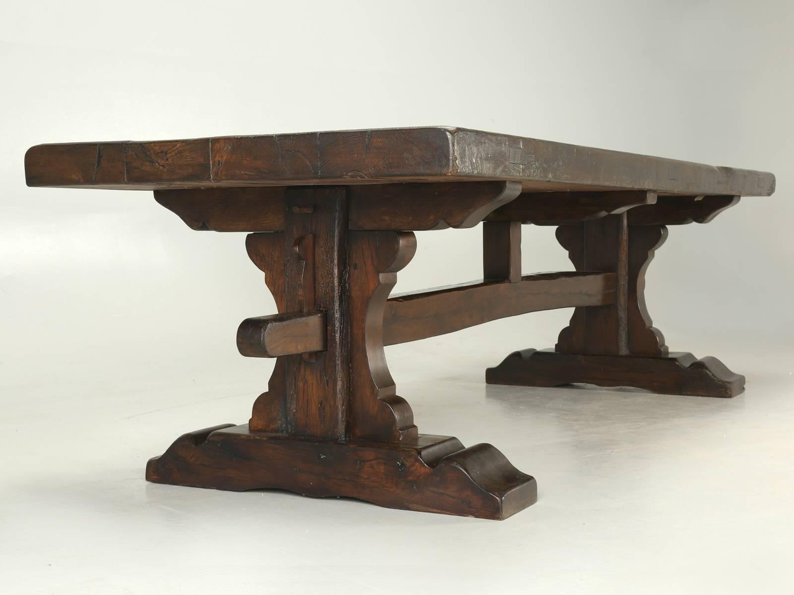 Oak Antique French Trestle Dining Table, circa 1800s