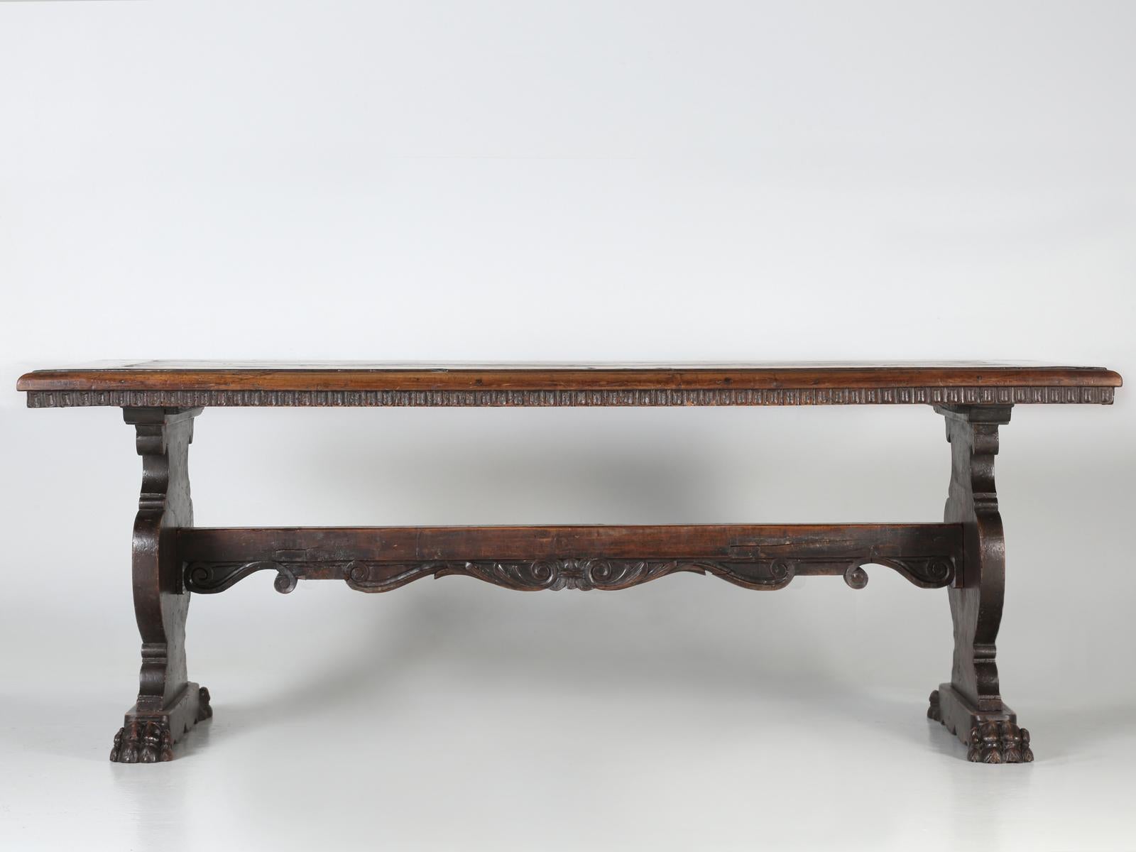 Early 19th Century Antique French Trestle Dining Table with a Fleur-de-Lys Design Motif