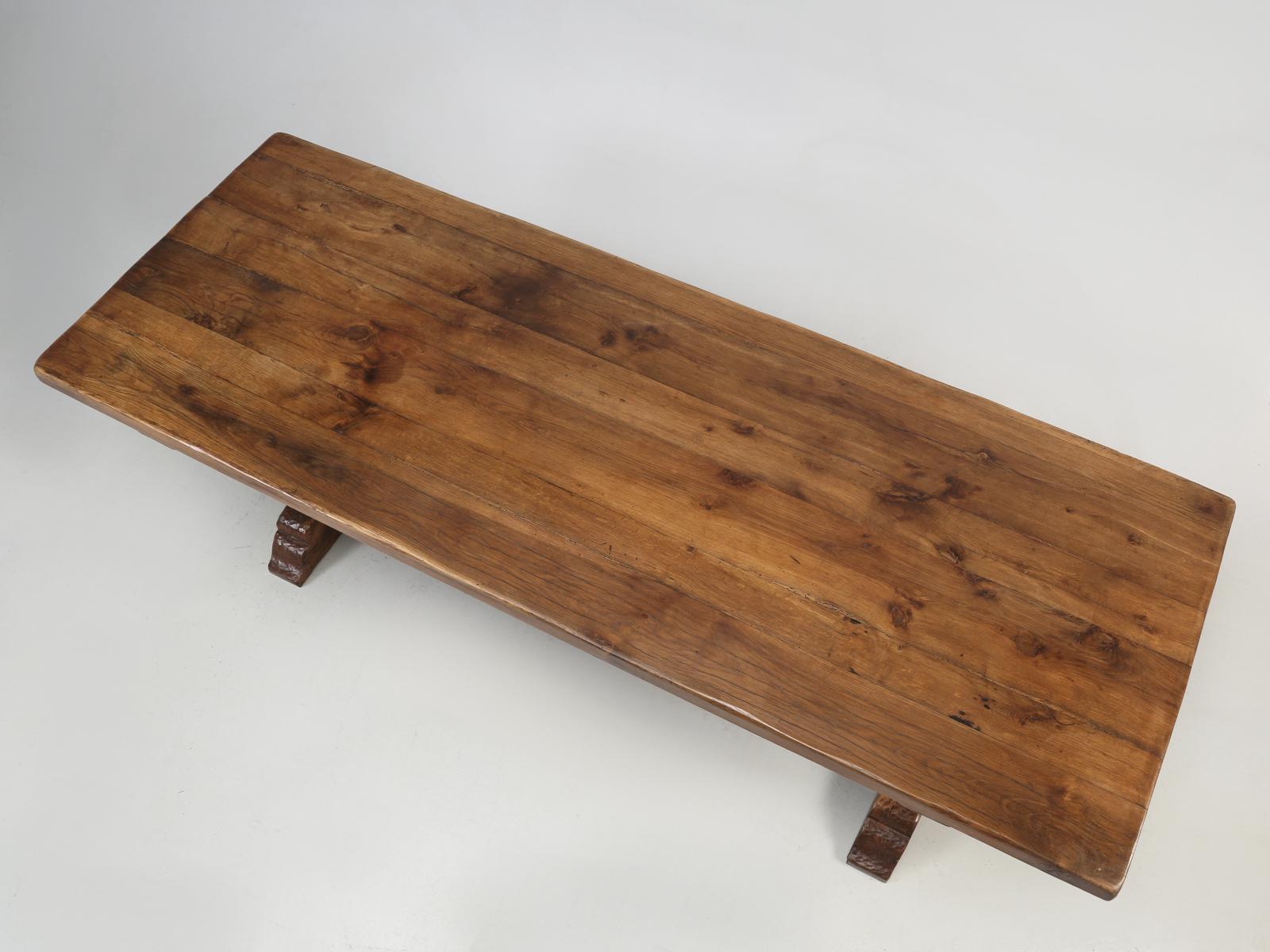 This is an exceptionally nice, all original, antique French oak trestle table, with no stories. Rarely, do we receive really nice and all original antique French trestle tables, that have not been messed about with, by some French antique dealer. I