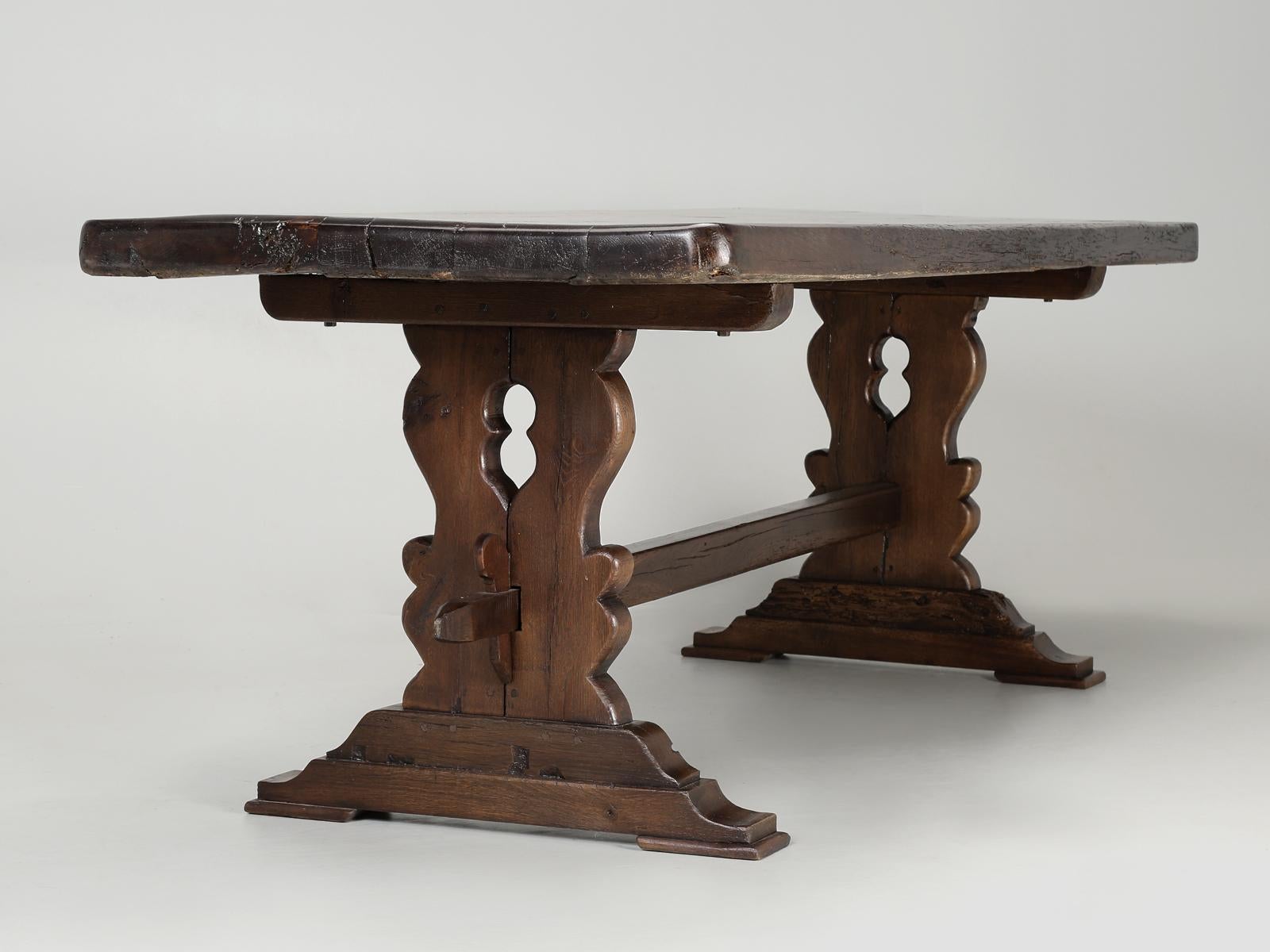 Antique French Trestle Table with 3-Board Top in White Oak circa 1800s  8