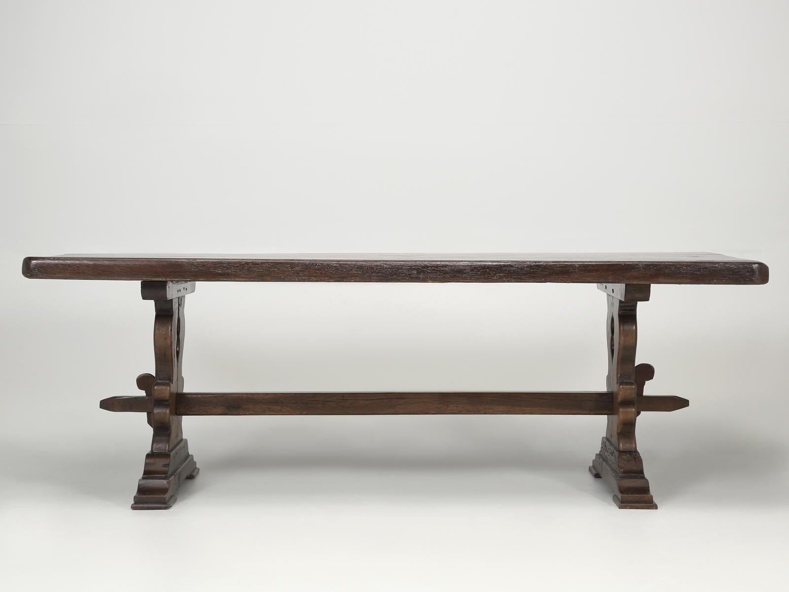 Mid-19th Century Antique French Trestle Table with 3-Board Top in White Oak circa 1800s 