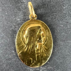 Antique French Tricard Jungfrau Maria 18K Gelbgold religiöse Oval Medaille Anhänger