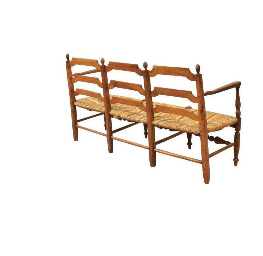 Hand-Woven Antique French Triple Chair Back Walnut Settee For Sale
