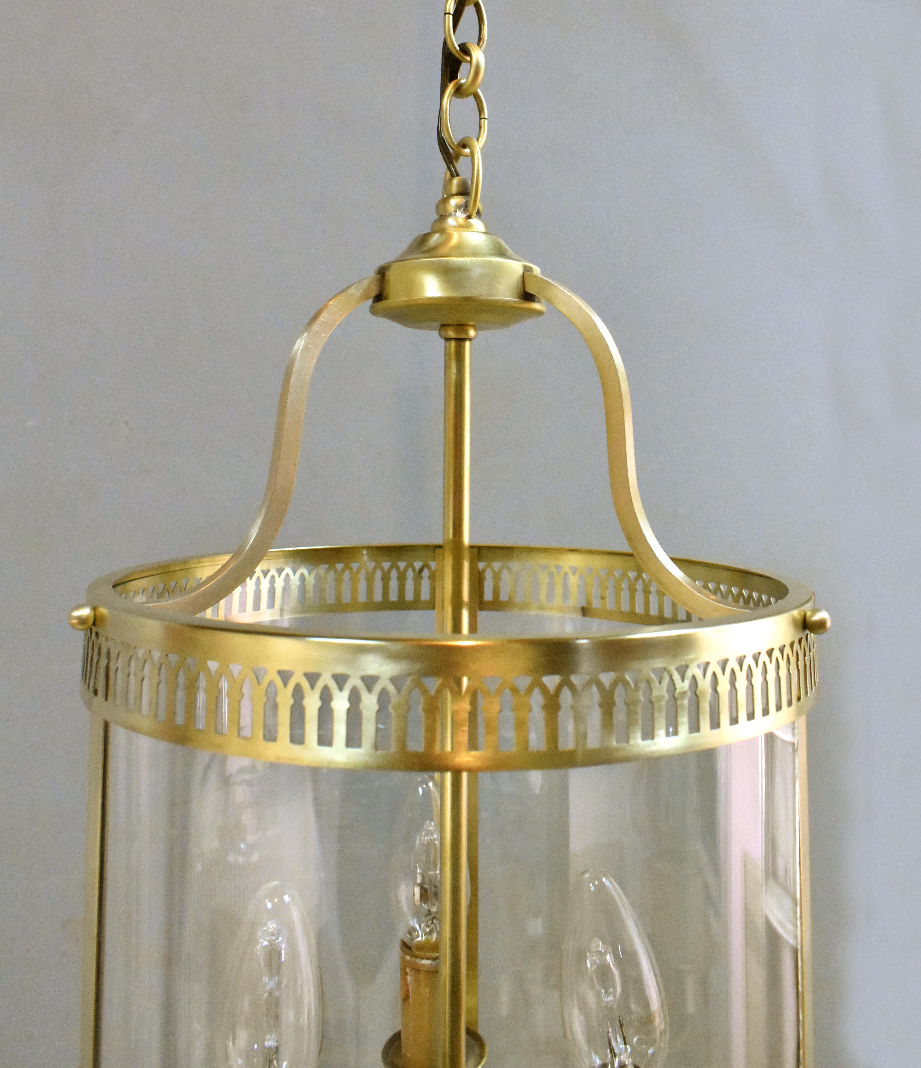 Brass Antique French Triple Light Hall Lantern For Sale