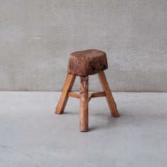 Ancienne table d'appoint tripode française en bloc de boucherie