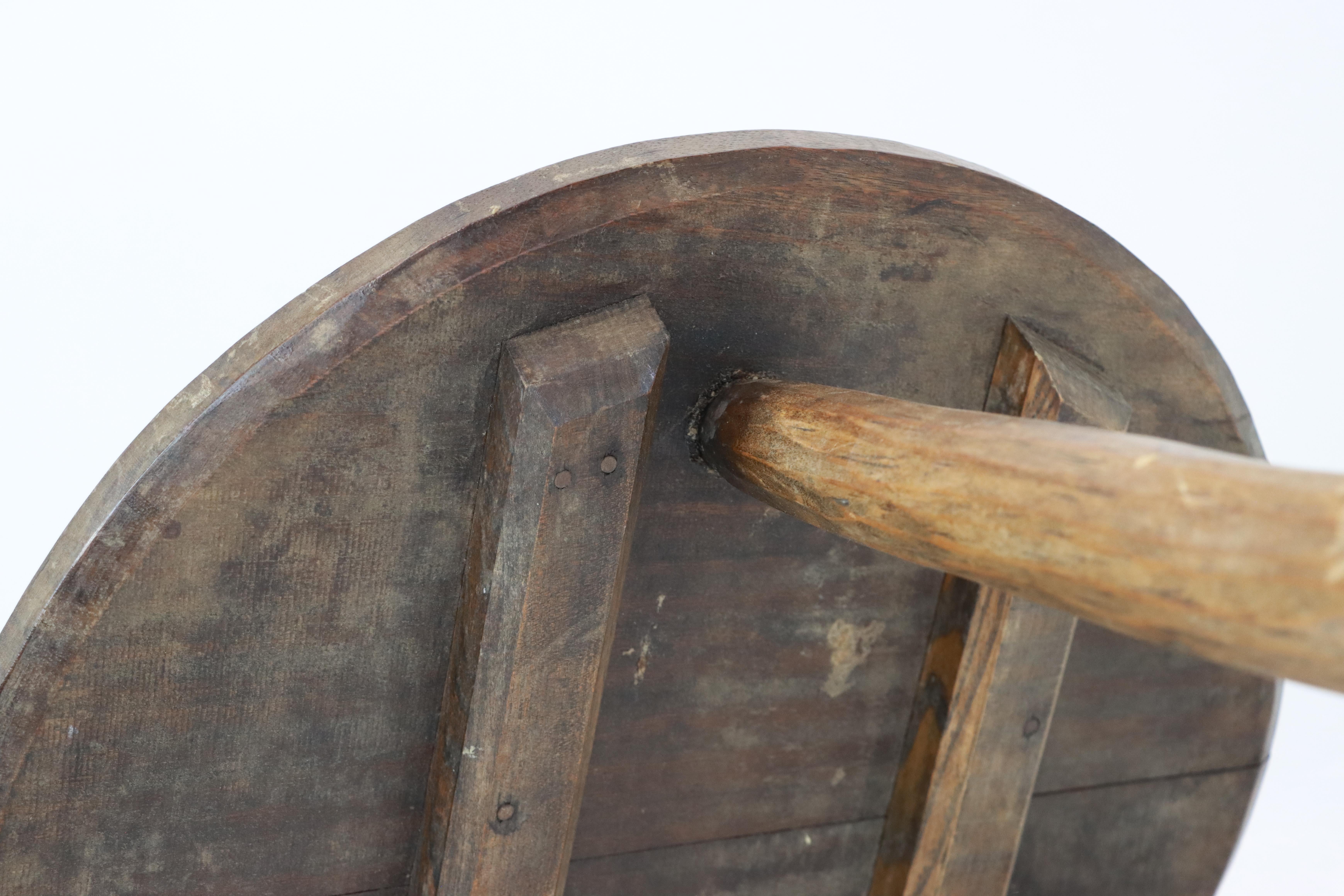 Wood Antique French Tripod Stool For Sale