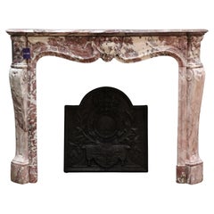 Antique French Trois Coquilles Fireplace in Violet, Pink and White marble