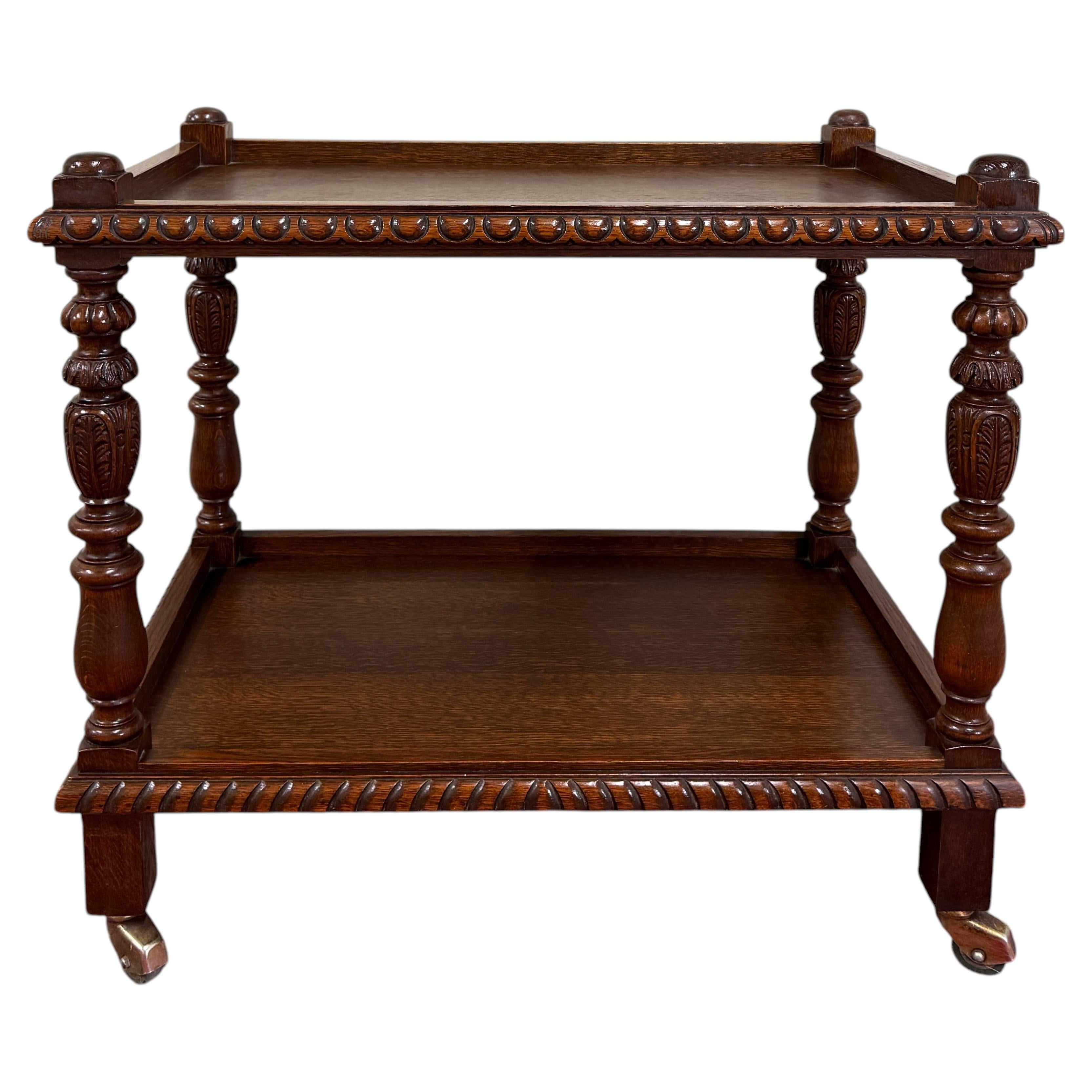 Antique French Trolley Tea Cart Pastry Cart Dumbwaiter 2-Tier Oak c. 1930s For Sale