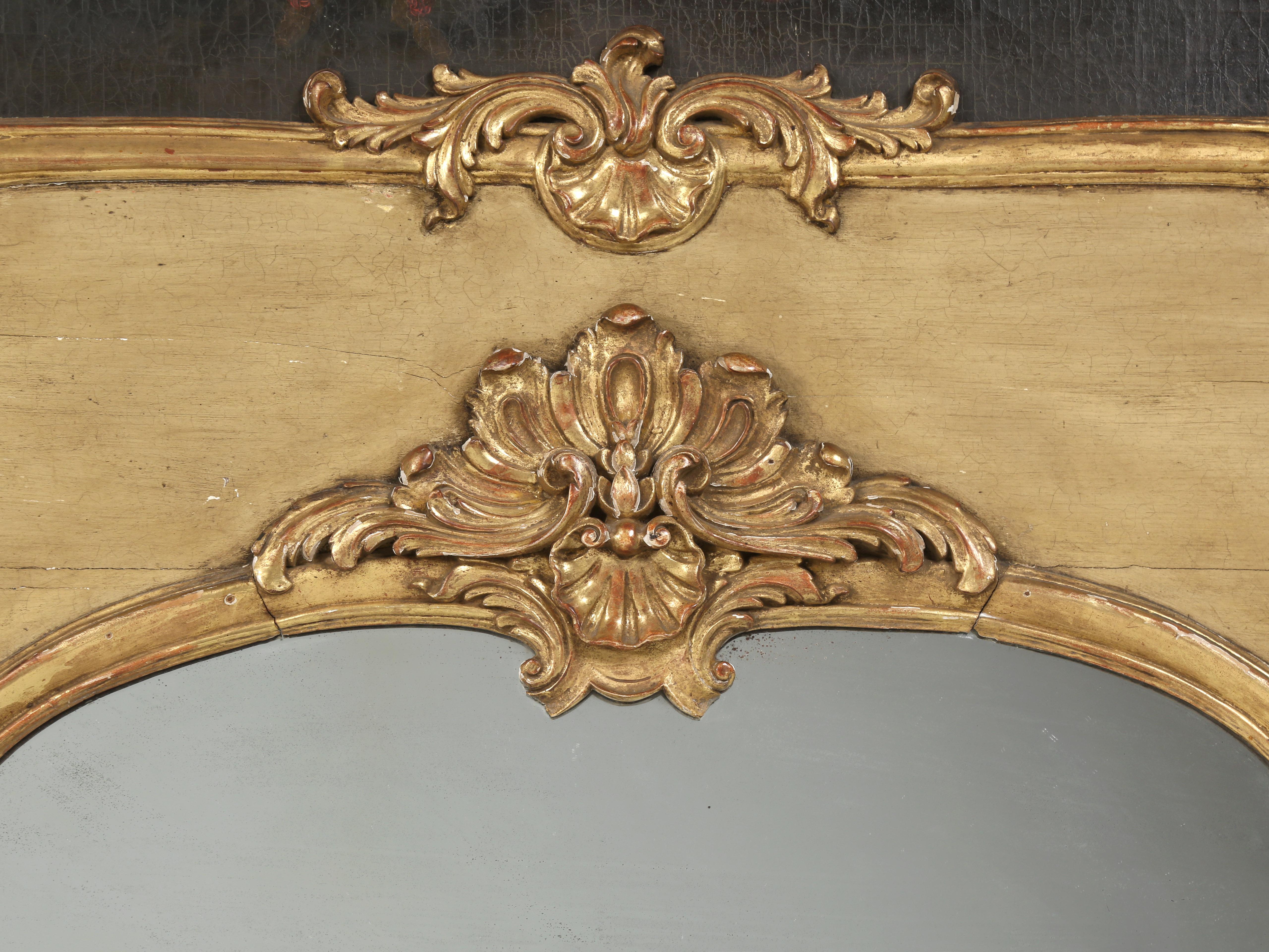 Antique French Trumeau Mirror Completely All Original and Unrestored c1770-1790 For Sale 7