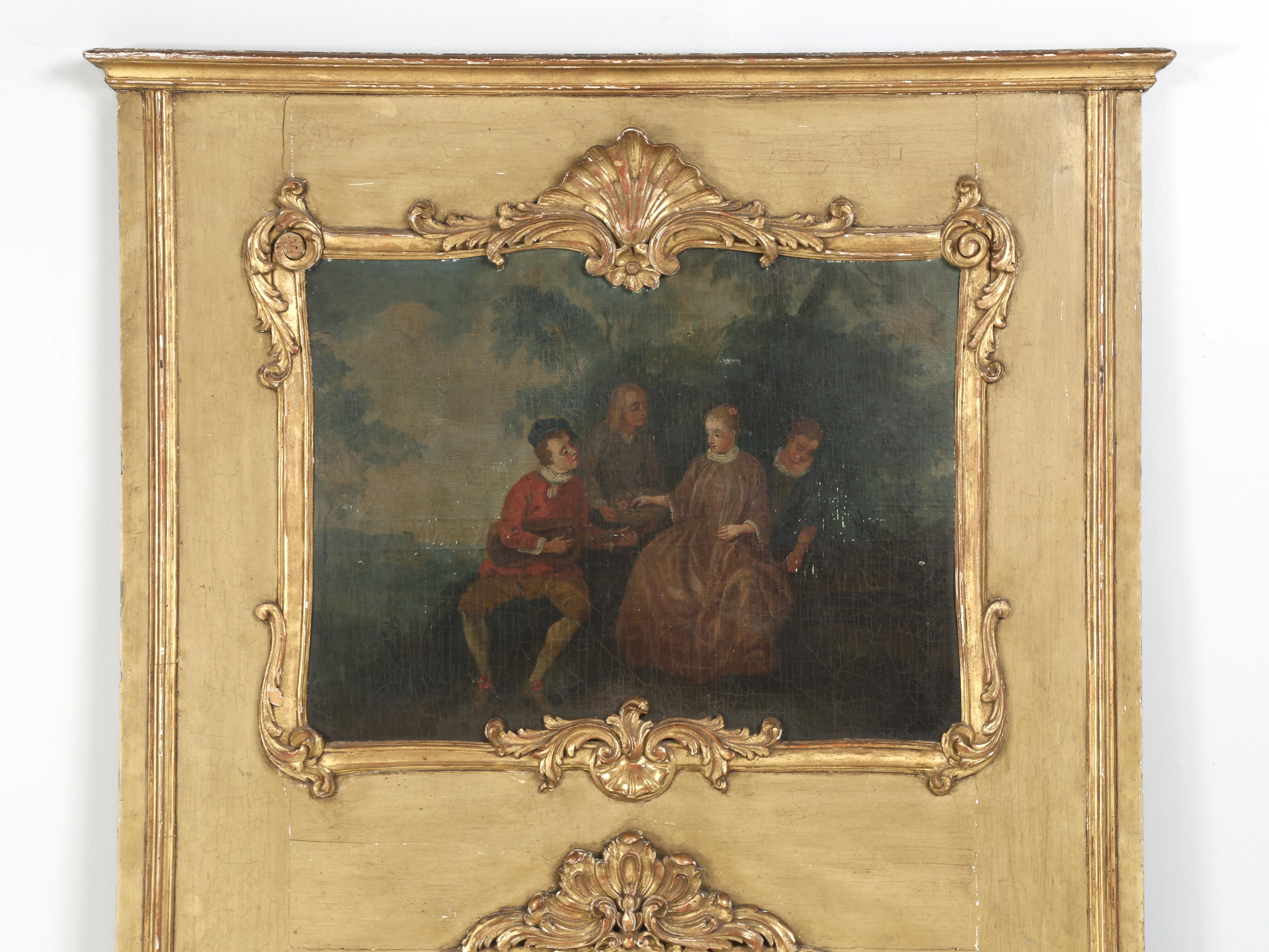 Gilt Antique French Trumeau Mirror Completely All Original and Unrestored c1770-1790 For Sale