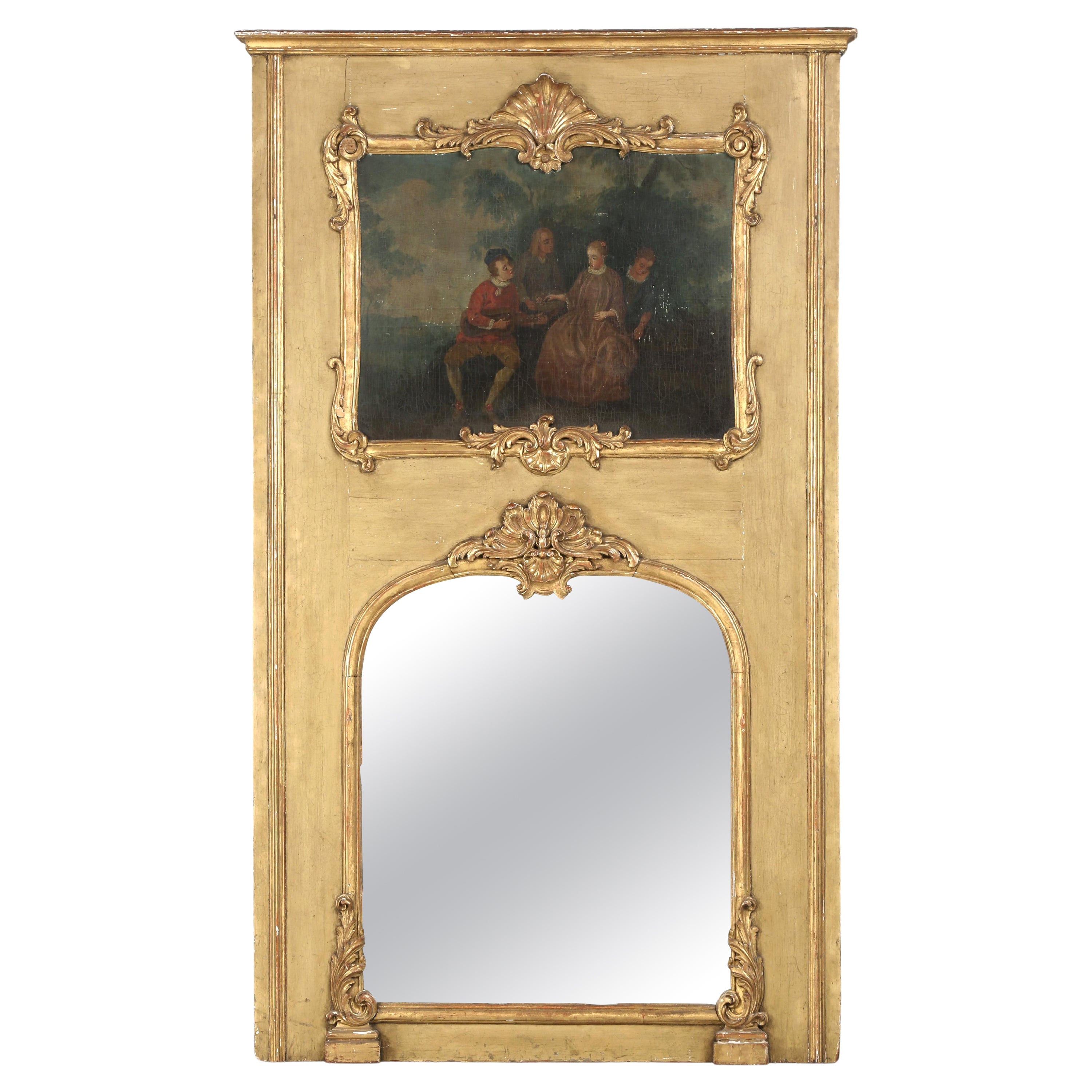 Antique French Trumeau Mirror completamente originale e non restaurato c1770-1790