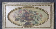 Large Floral Urn Painted Antique French Trumeau Over Mantle Mirror C1850