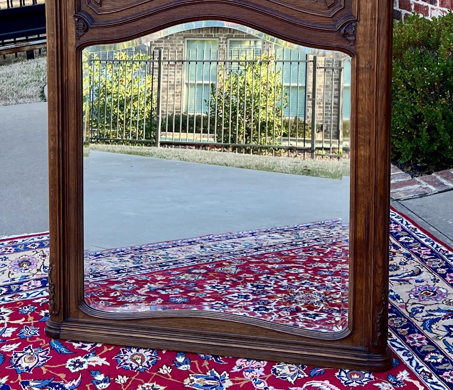 Antique French Trumeau Mirror Mantel Pier Mirror Rectangular Oak LARGE 19th C For Sale 4
