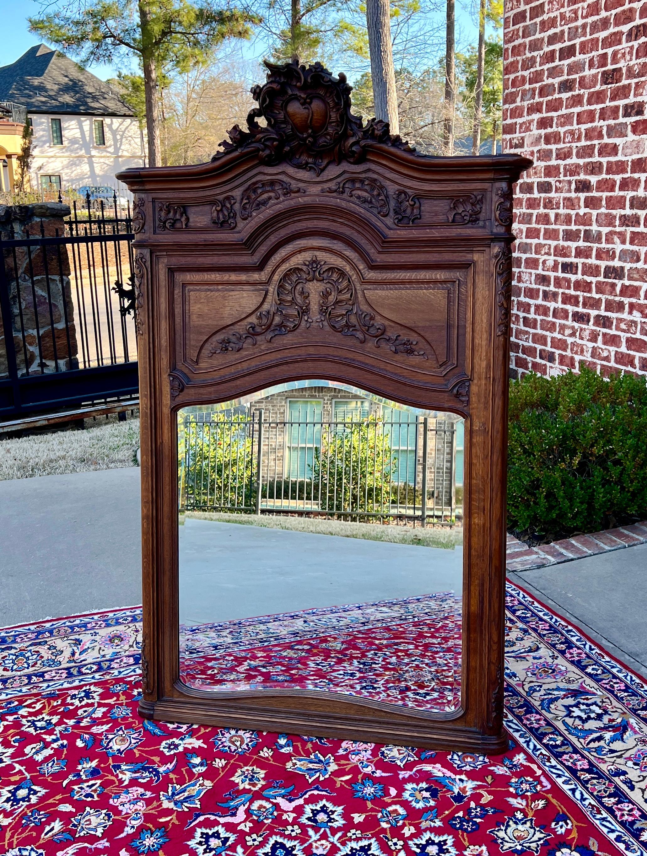 GORGEOUS Antique French Trumeau Rectangular Carved Oak Mantel Pier Mirror 
 
Popular classic French hanging wall mirror~~beautifully carved with rolled edges and with wood back~~perfect for a fireplace mantel, entry hall, living area, study, office,