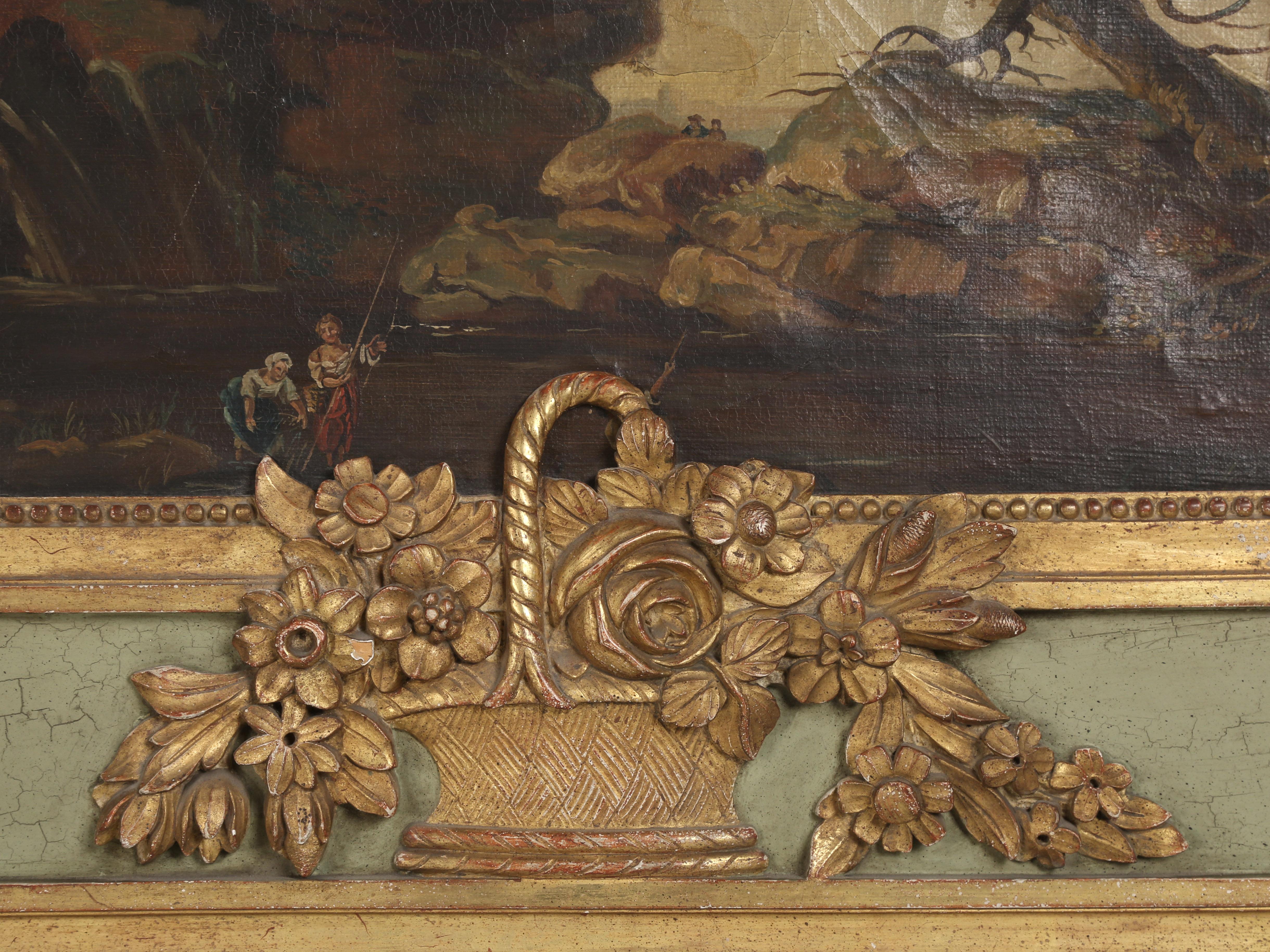 Antiker französischer Trumeau-Spiegel, Originalfarbe und vergoldet, unrestauriert, Ende 1800er Jahre im Angebot 4