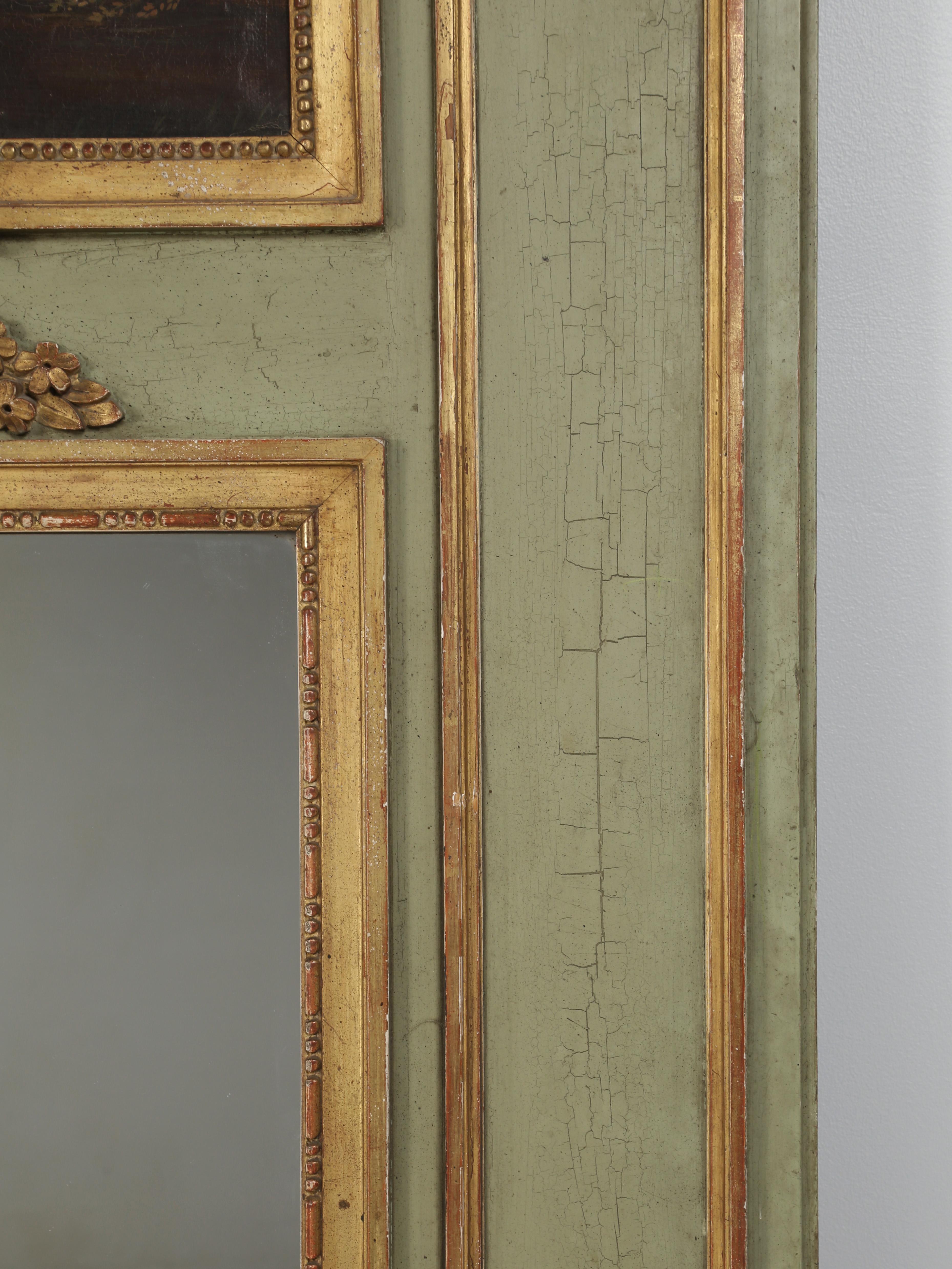 Antique French Trumeau Mirror Original Paint and Gilding Unrestored Late 1800's For Sale 6
