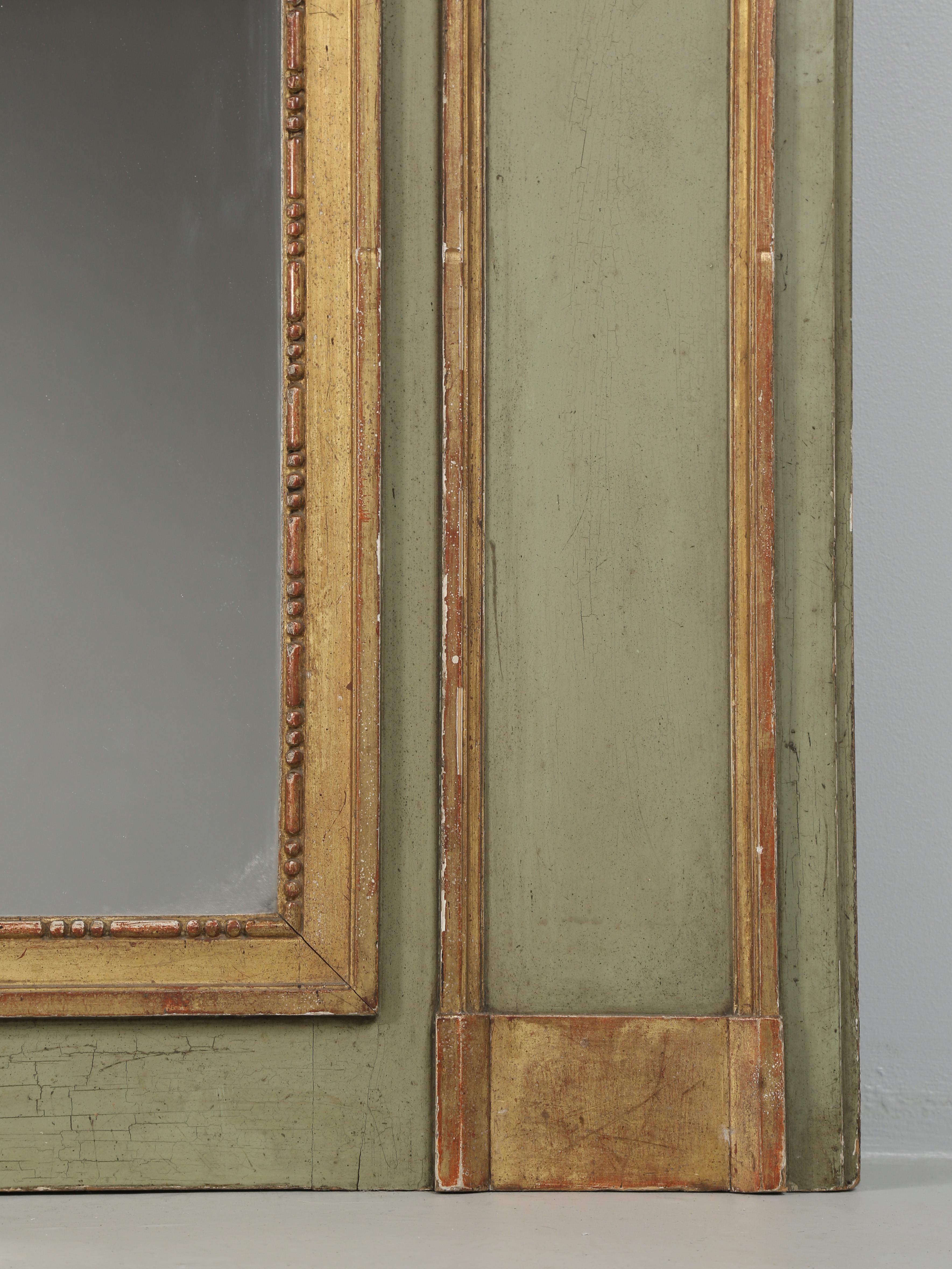 Antique French Trumeau Mirror Original Paint and Gilding Unrestored Late 1800's For Sale 7