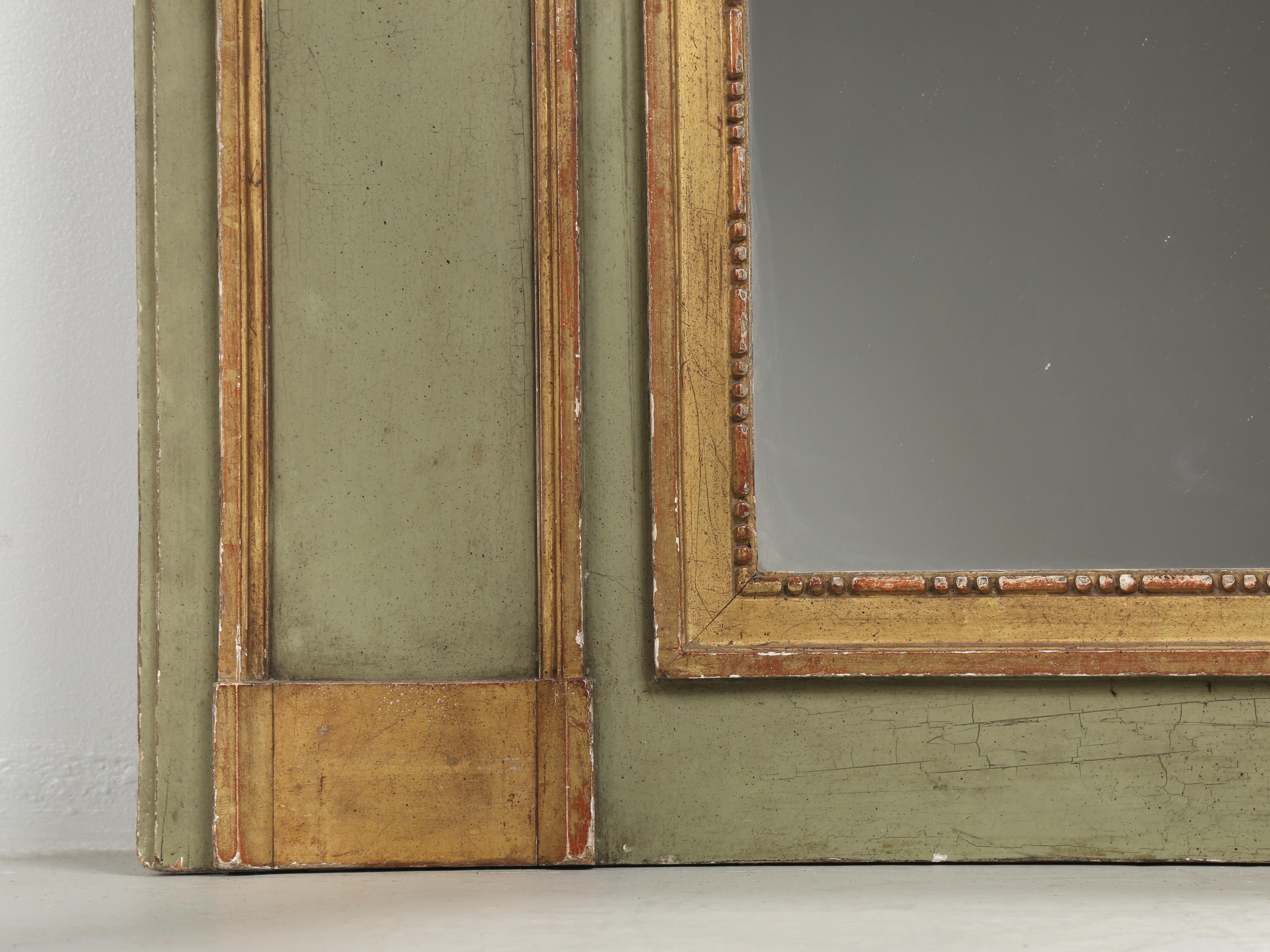 Antique French Trumeau Mirror Original Paint and Gilding Unrestored Late 1800's For Sale 8