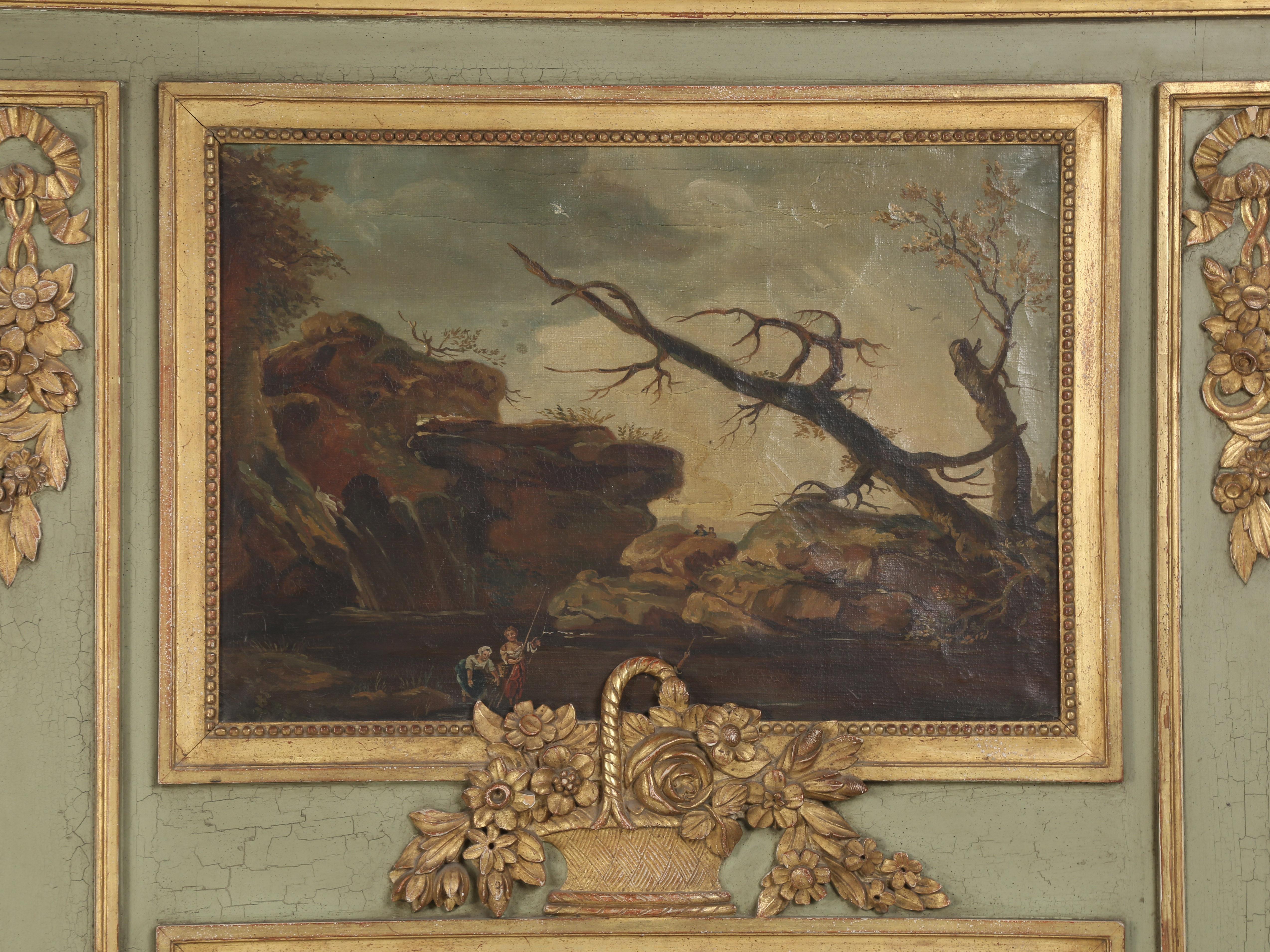 Antique French Trumeau Espejo Original Pintado y Dorado Sin Restaurar Finales de 1800 Francés en venta