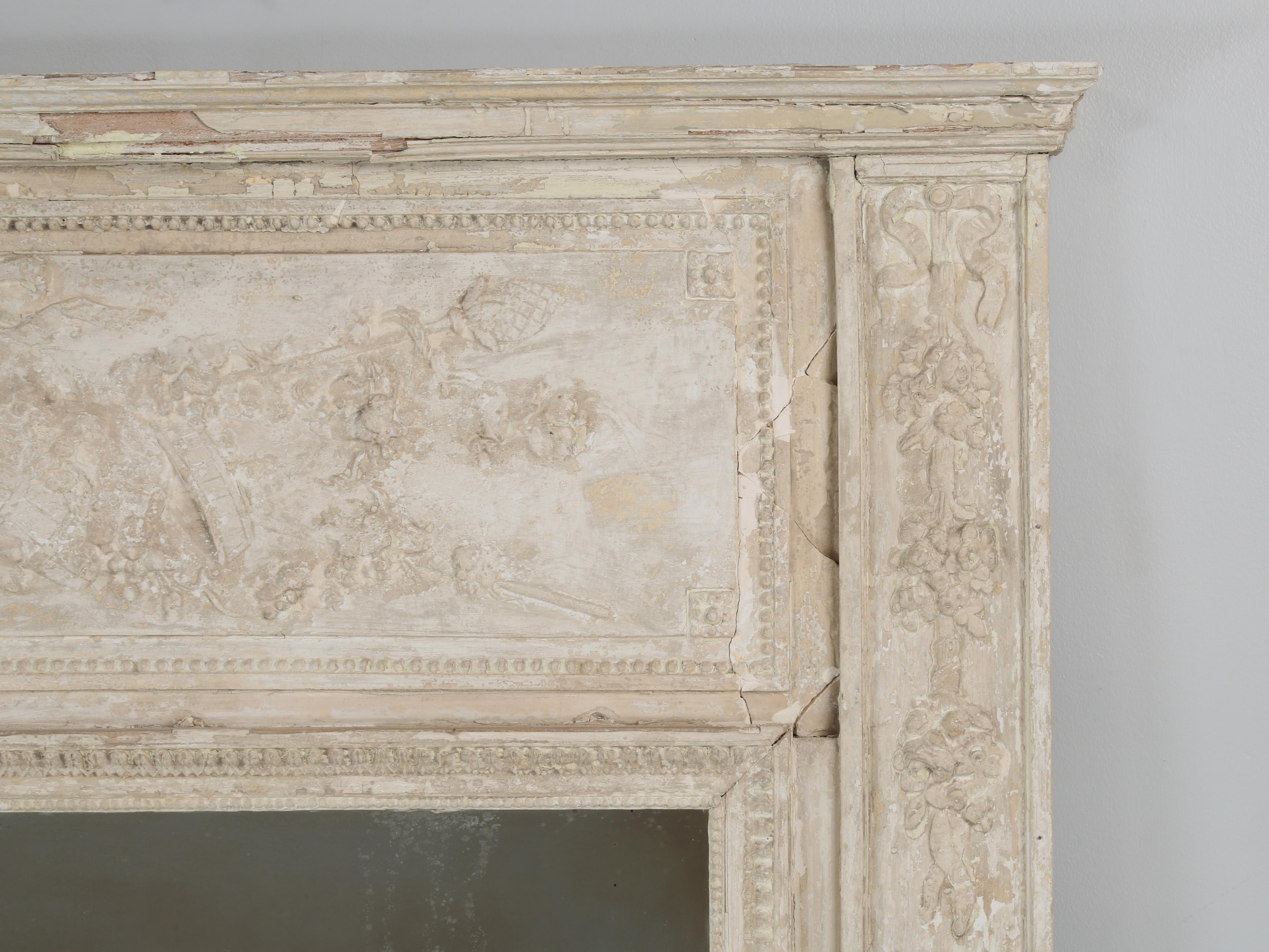 Antique French Trumeau Mirror Unrestauriert Übermäßige Patina oder einfach nur Shabby Chic im Angebot 2