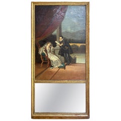 Miroir trumeau français ancien avec cadre en bois doré, vers 1750
