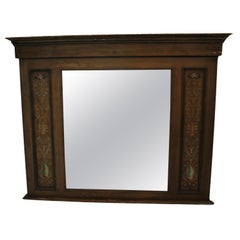 Antique French Trumeau Mirror With Hand Painted Florals Early - Mid 19th Century