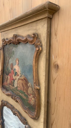 Antique French Trumeau Parcel Gilt Mirror with Painted Canvas
