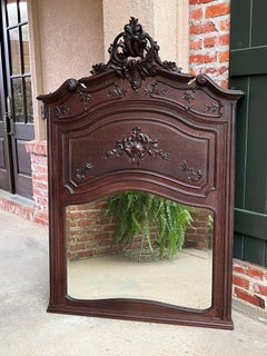 Ancien miroir mural français de pilier Trumeau en chêne sculpté Louis XV du 19ème siècle