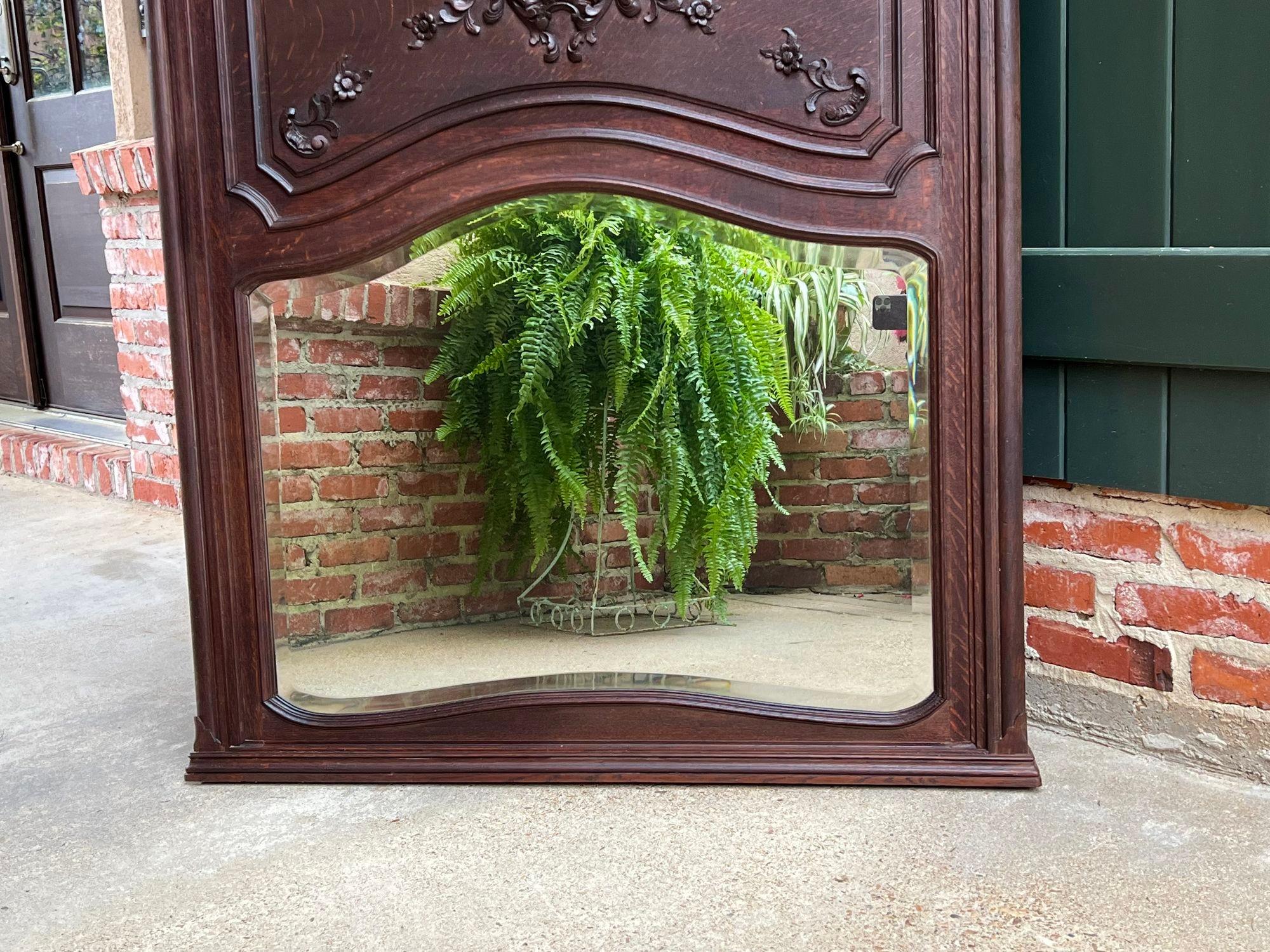 Antique French Trumeau Pier Wall Mirror Louis XV Carved Oak 19th Century For Sale 5