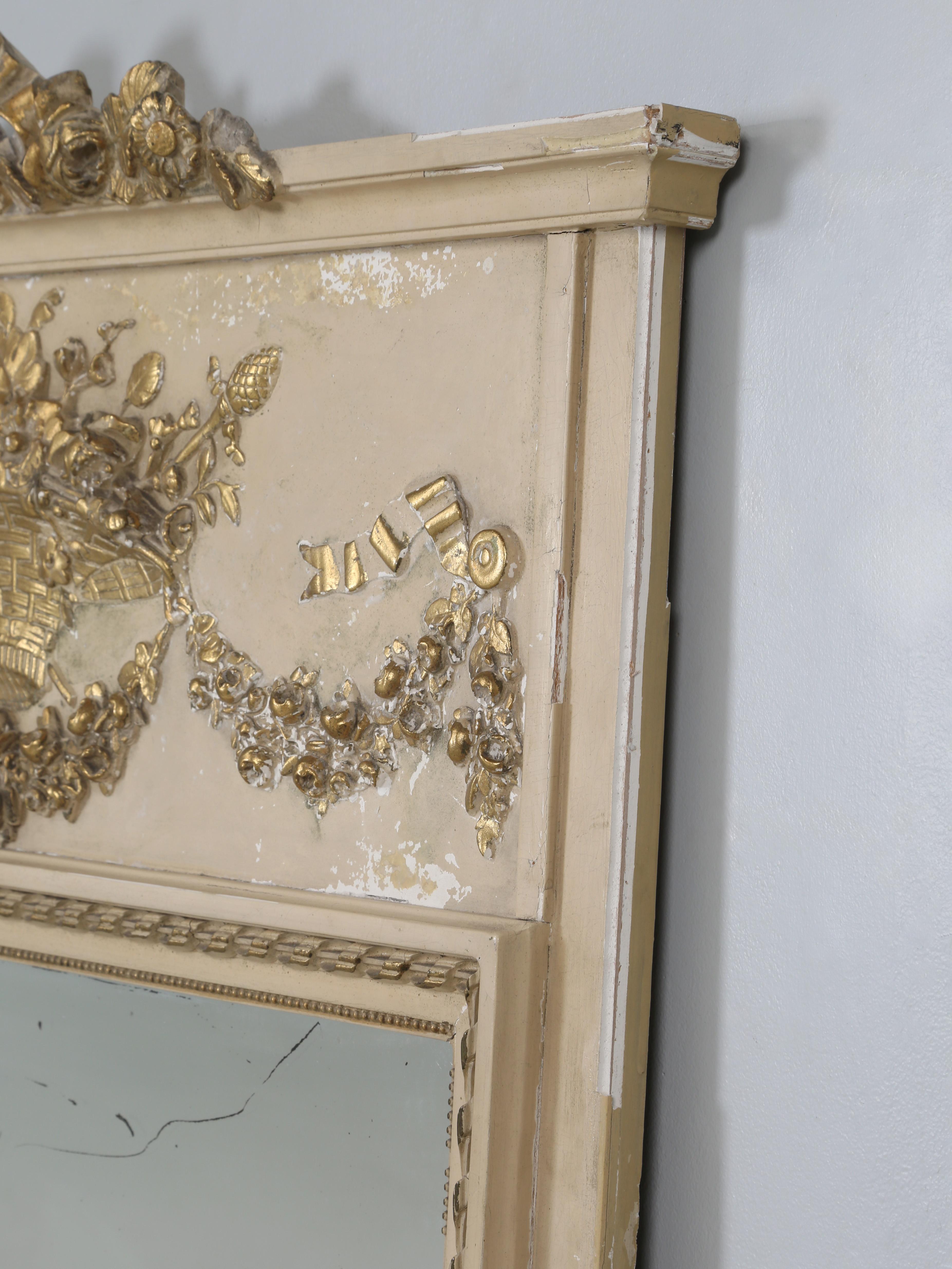Antique French Trumeau with Original Mirror Unrestored Great Natural Patina For Sale 4