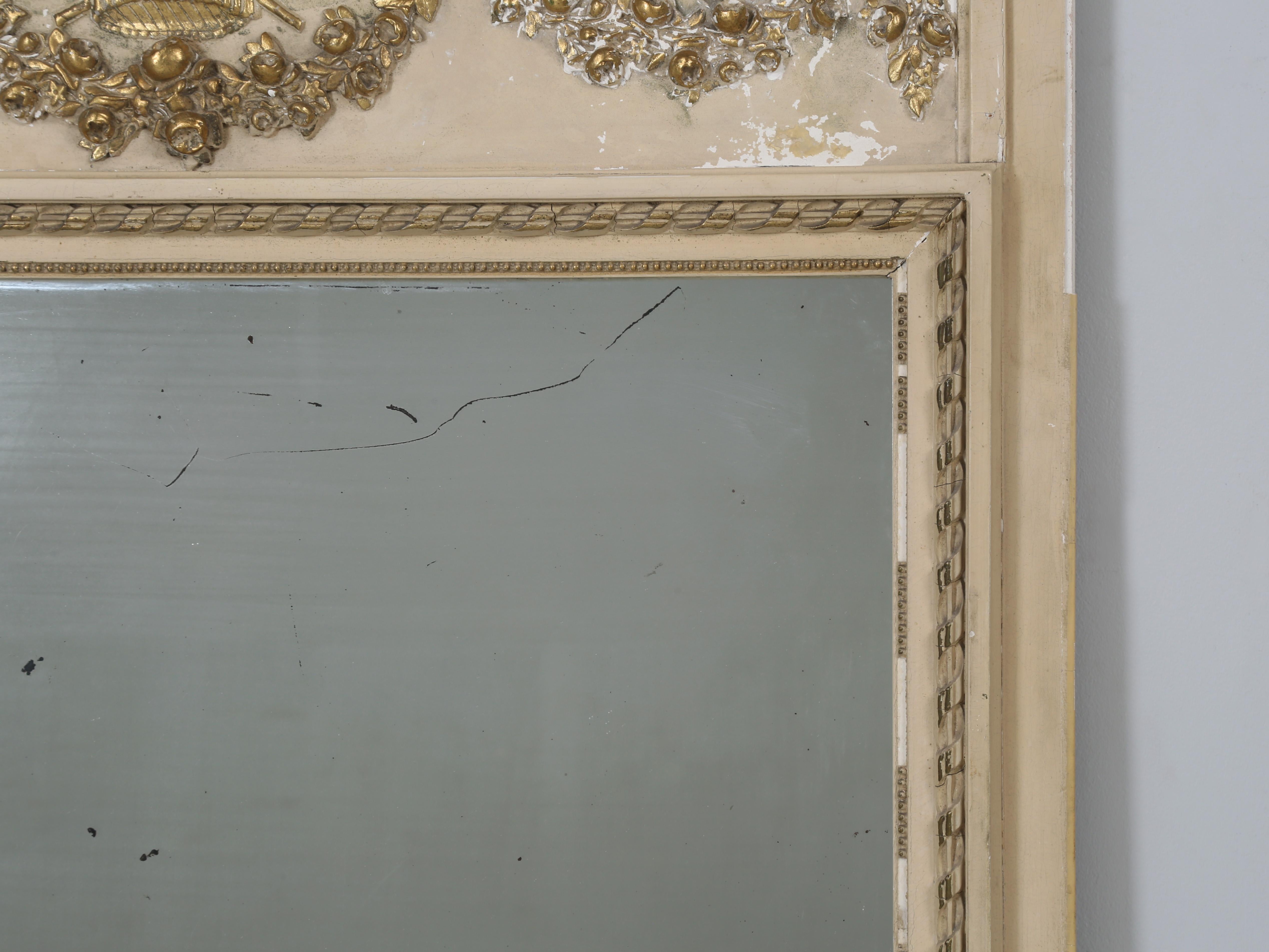 Antique French Trumeau with Original Mirror Unrestored Great Natural Patina For Sale 5