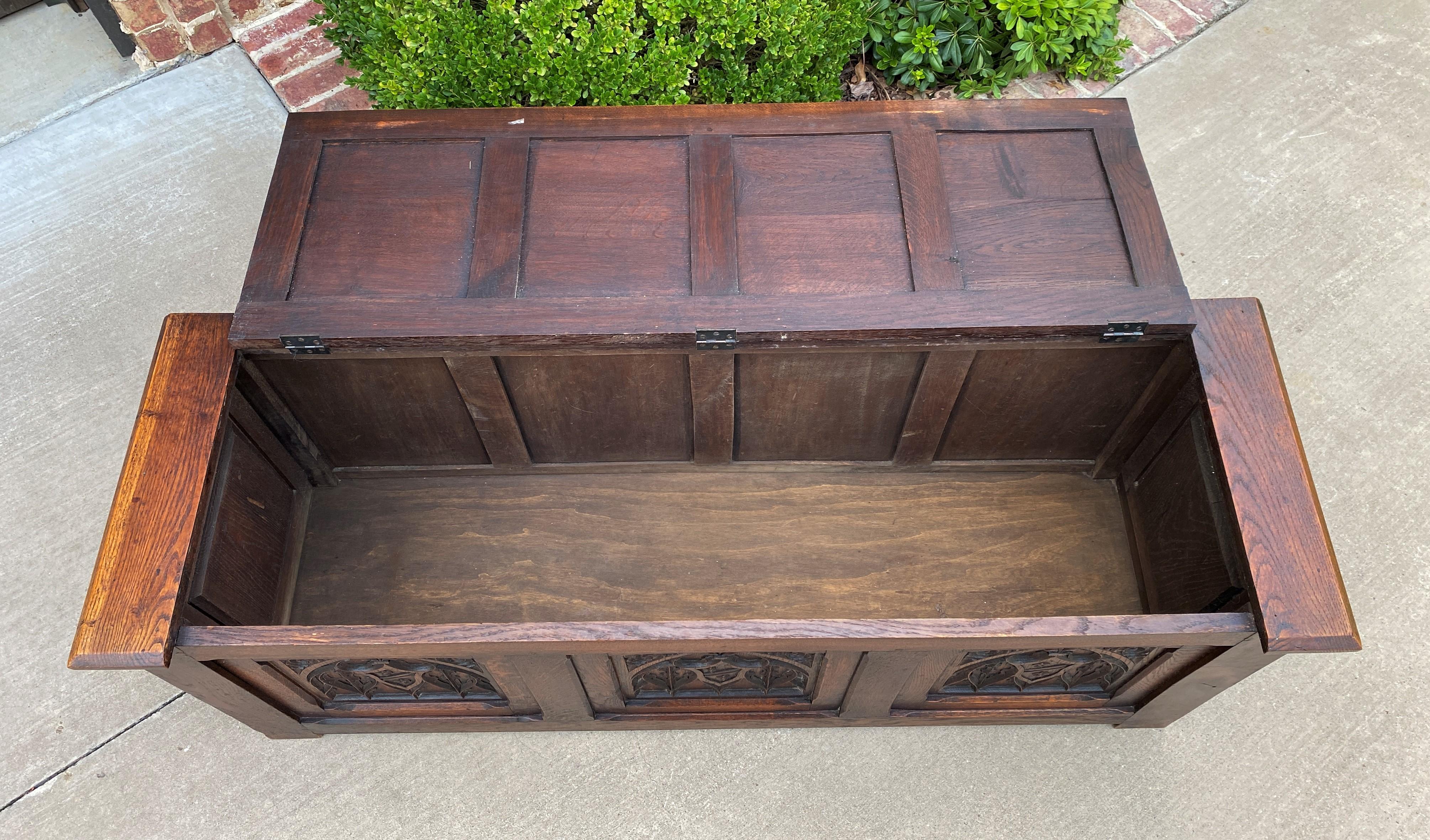 Early 20th Century Antique French Trunk Blanket Box Coffee Table Chest Oak Gothic Shields, c.1920s