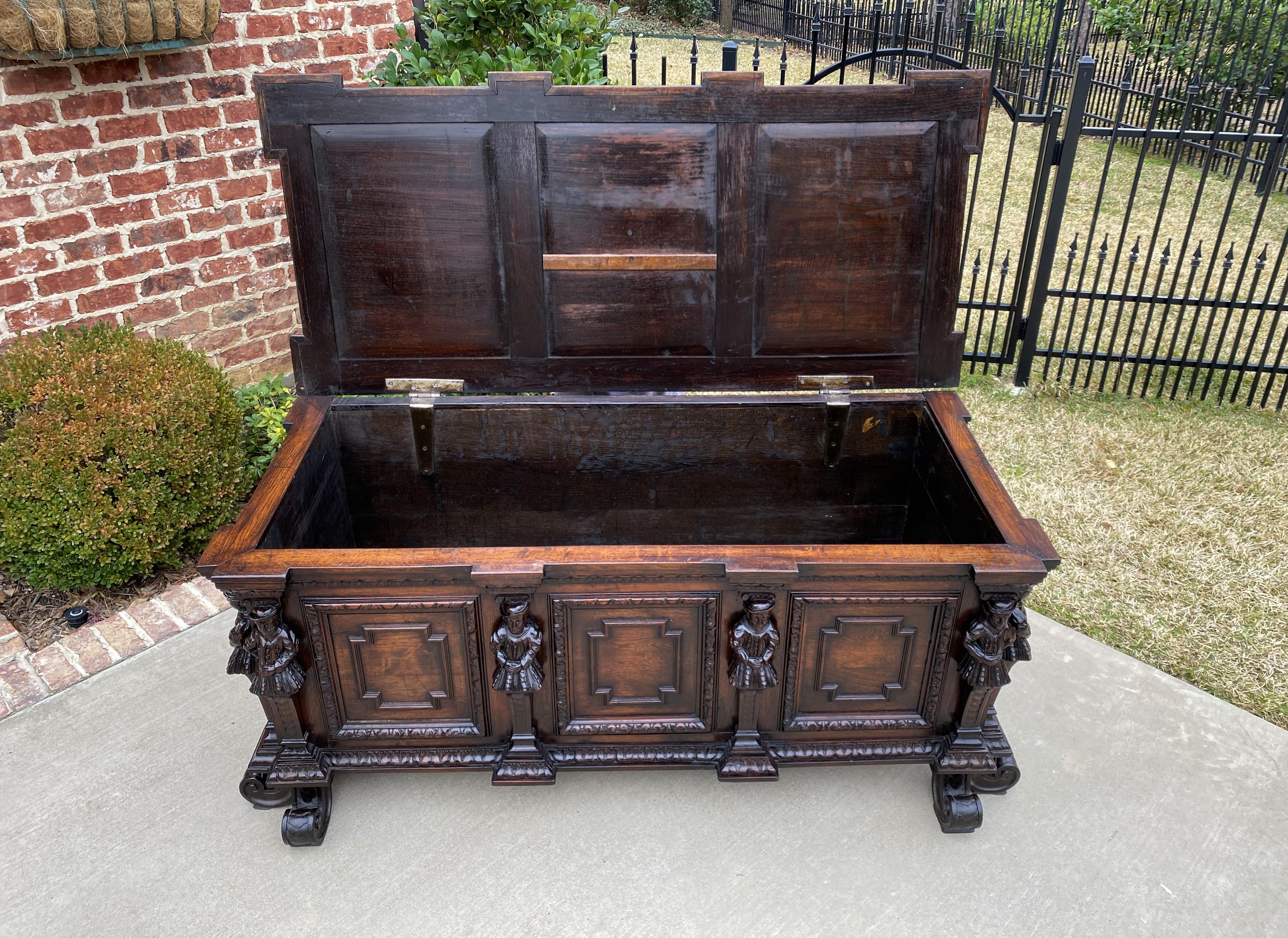 Antique French Trunk Blanket Box Coffer Chest Oak Storage Large Lions 18th C. 3