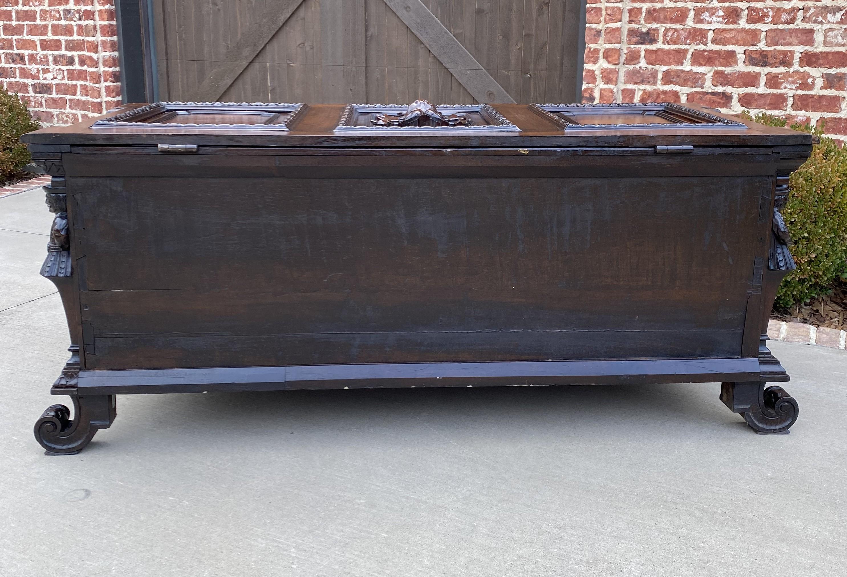 Antique French Trunk Blanket Box Coffer Chest Oak Storage Large Lions 18th C. 4