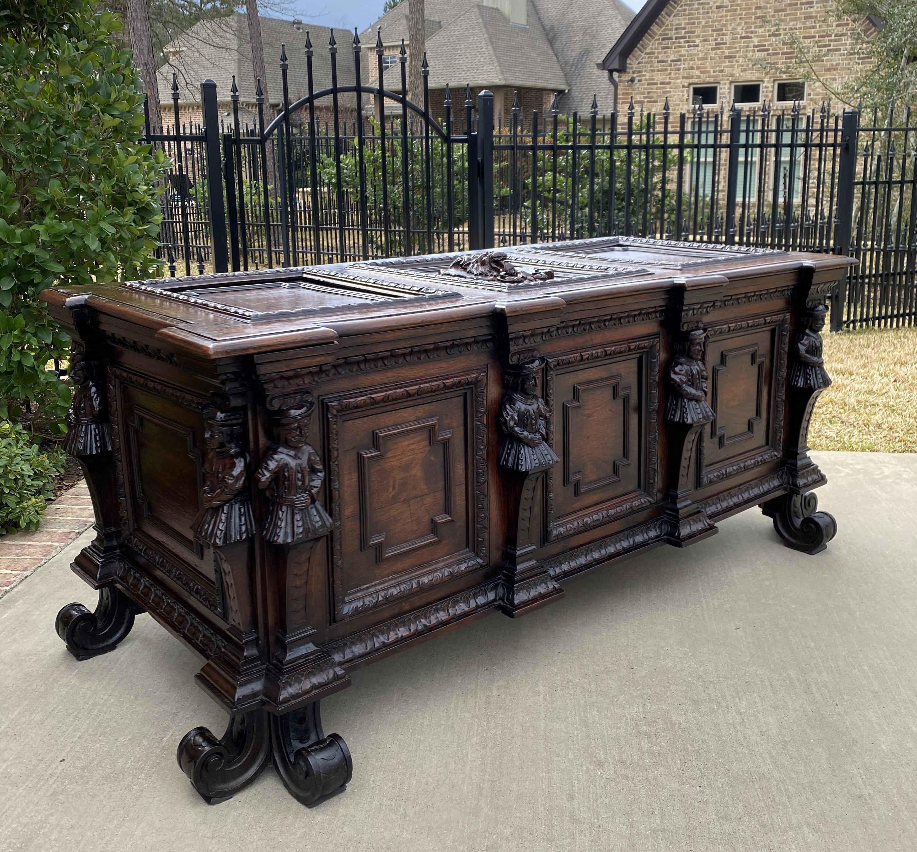 18th Century Antique French Trunk Blanket Box Coffer Chest Oak Storage Large Lions 18th C.