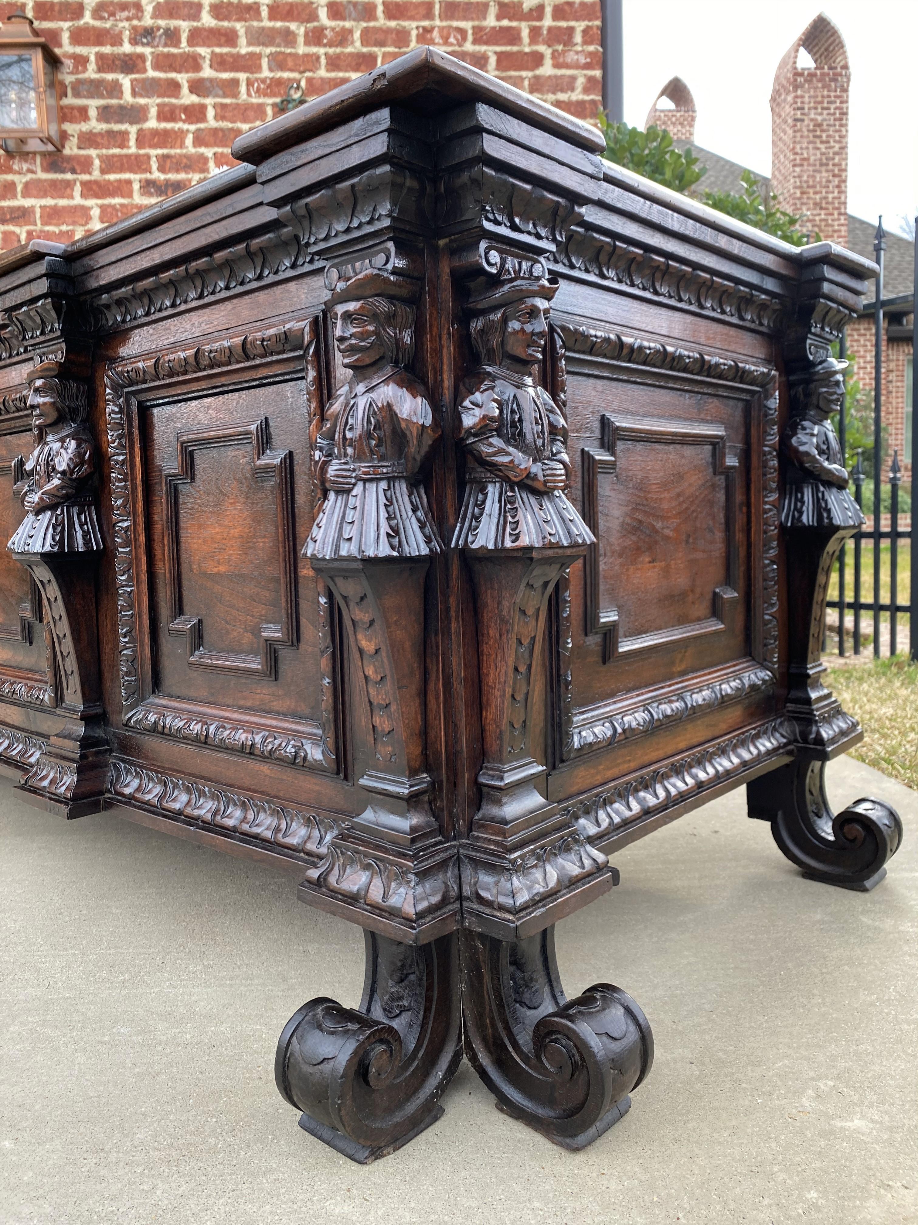 Antique French Trunk Blanket Box Coffer Chest Oak Storage Large Lions 18th C. 1