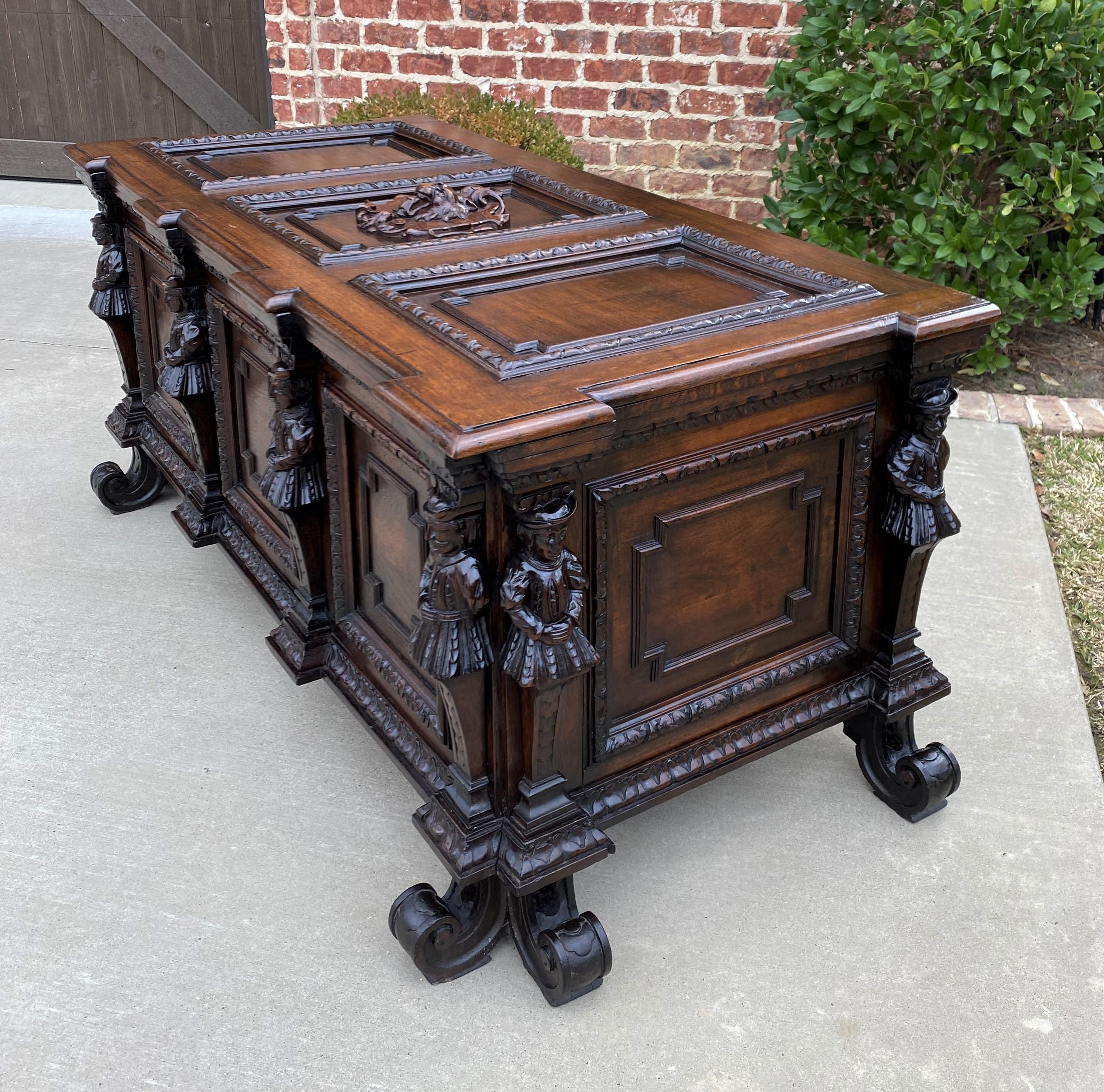 Antique French Trunk Blanket Box Coffer Chest Oak Storage Large Lions 18th C. 2