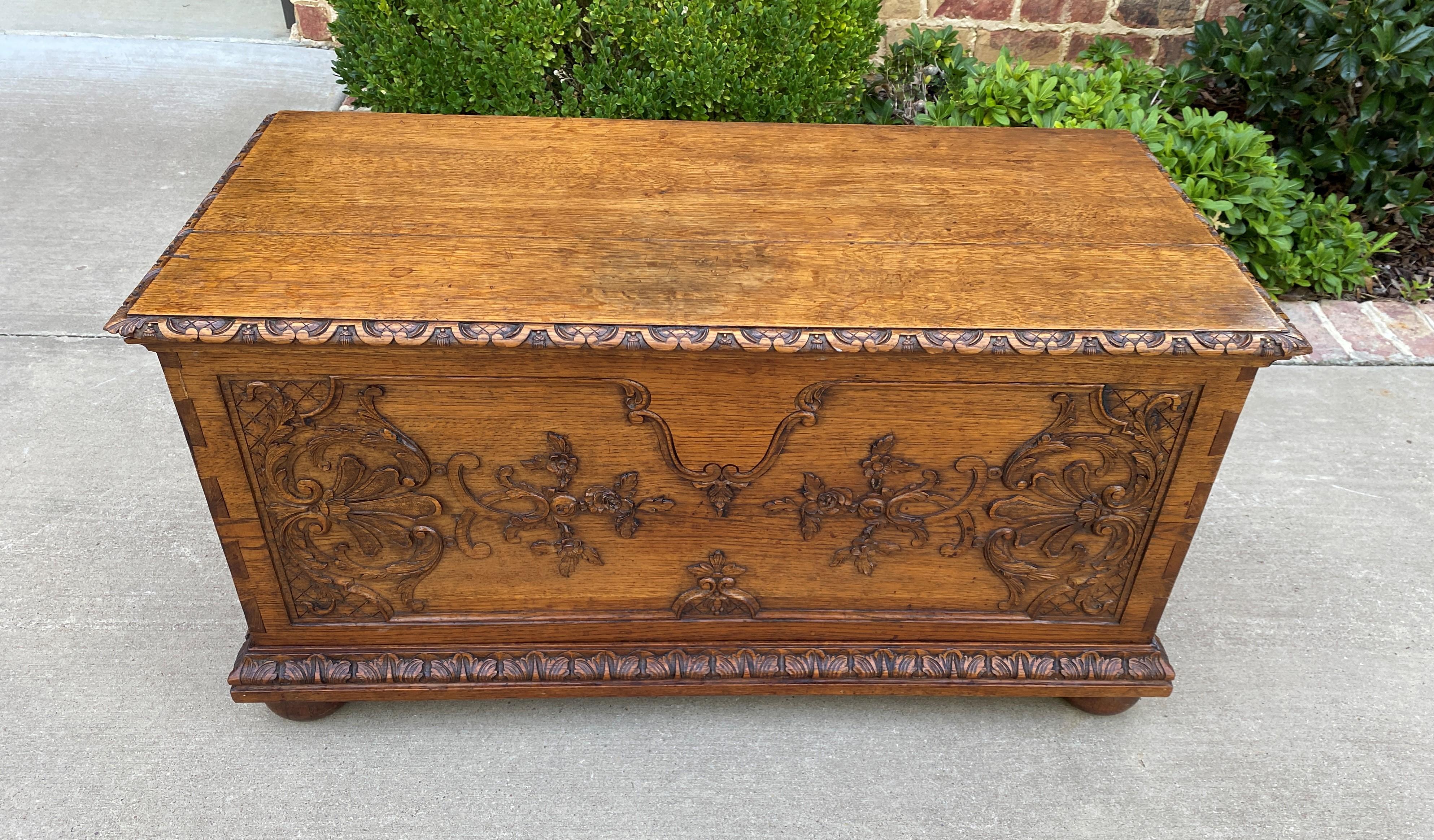 Antique French Trunk Blanket Box Coffer Coffee Table Oak Exposed Dovetails 4