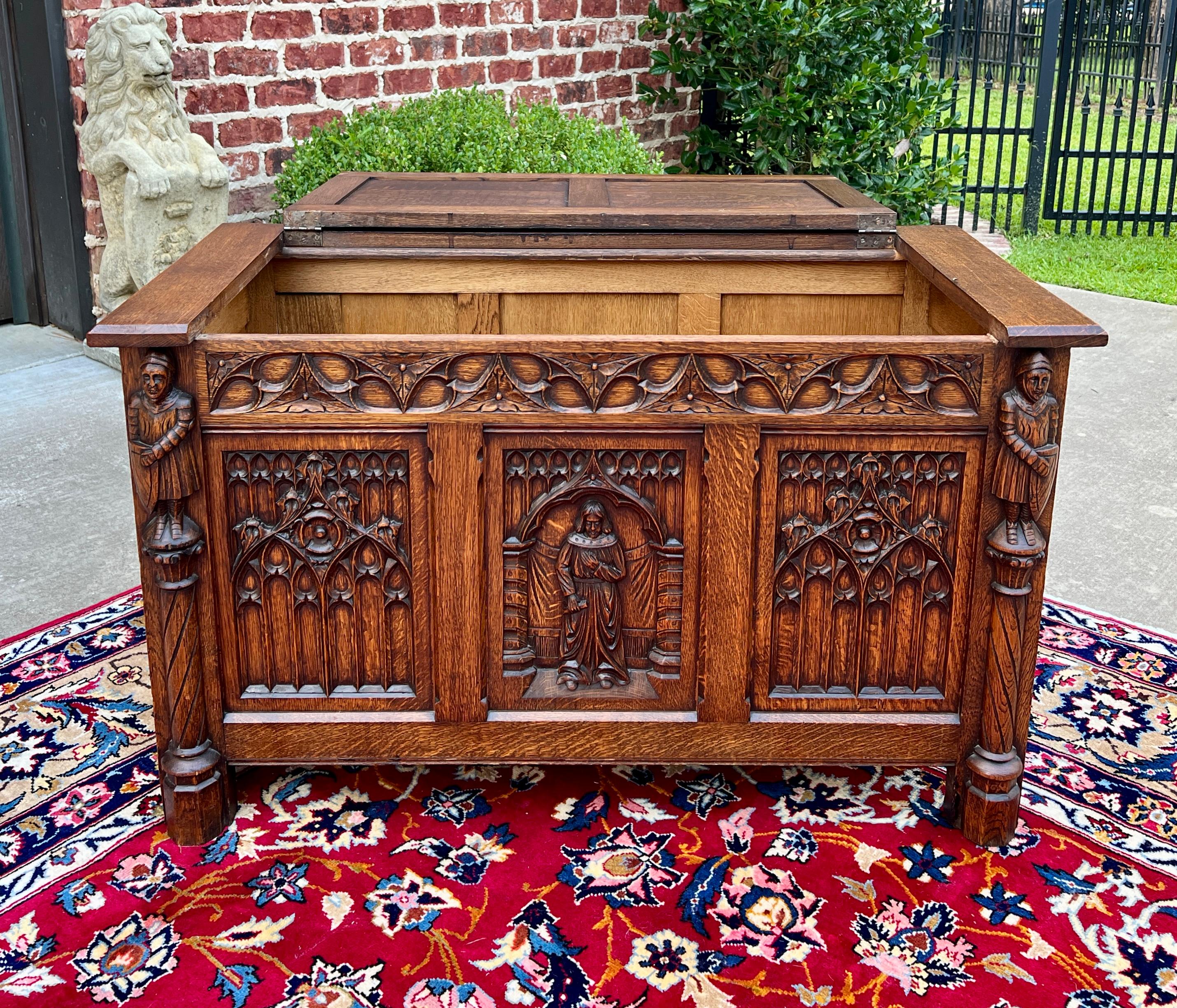 Antique French Trunk Chest Blanket Box Storage Coffer Gothic Revival c. 1920-30 4