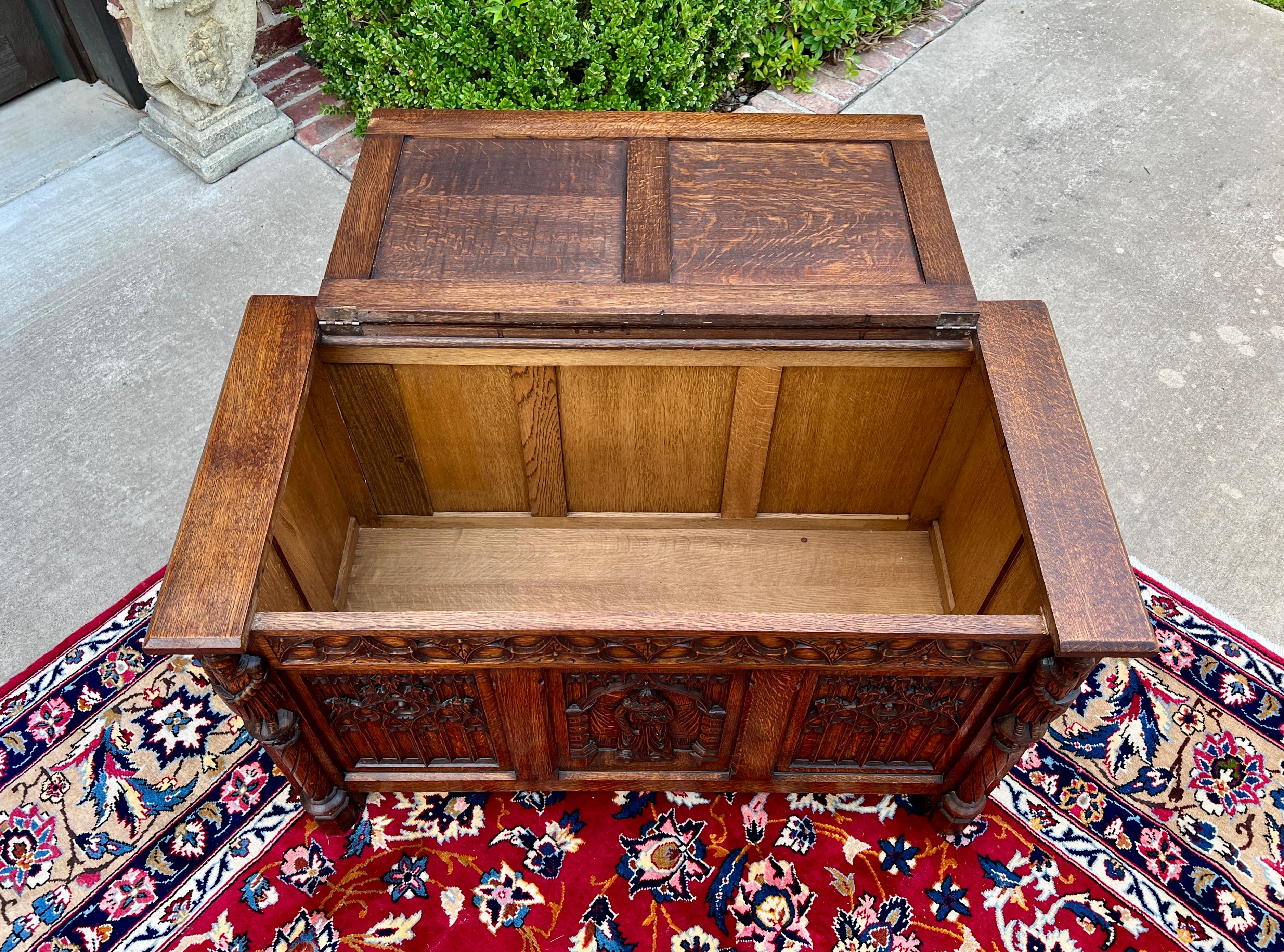 Antique French Trunk Chest Blanket Box Storage Coffer Gothic Revival c. 1920-30 5