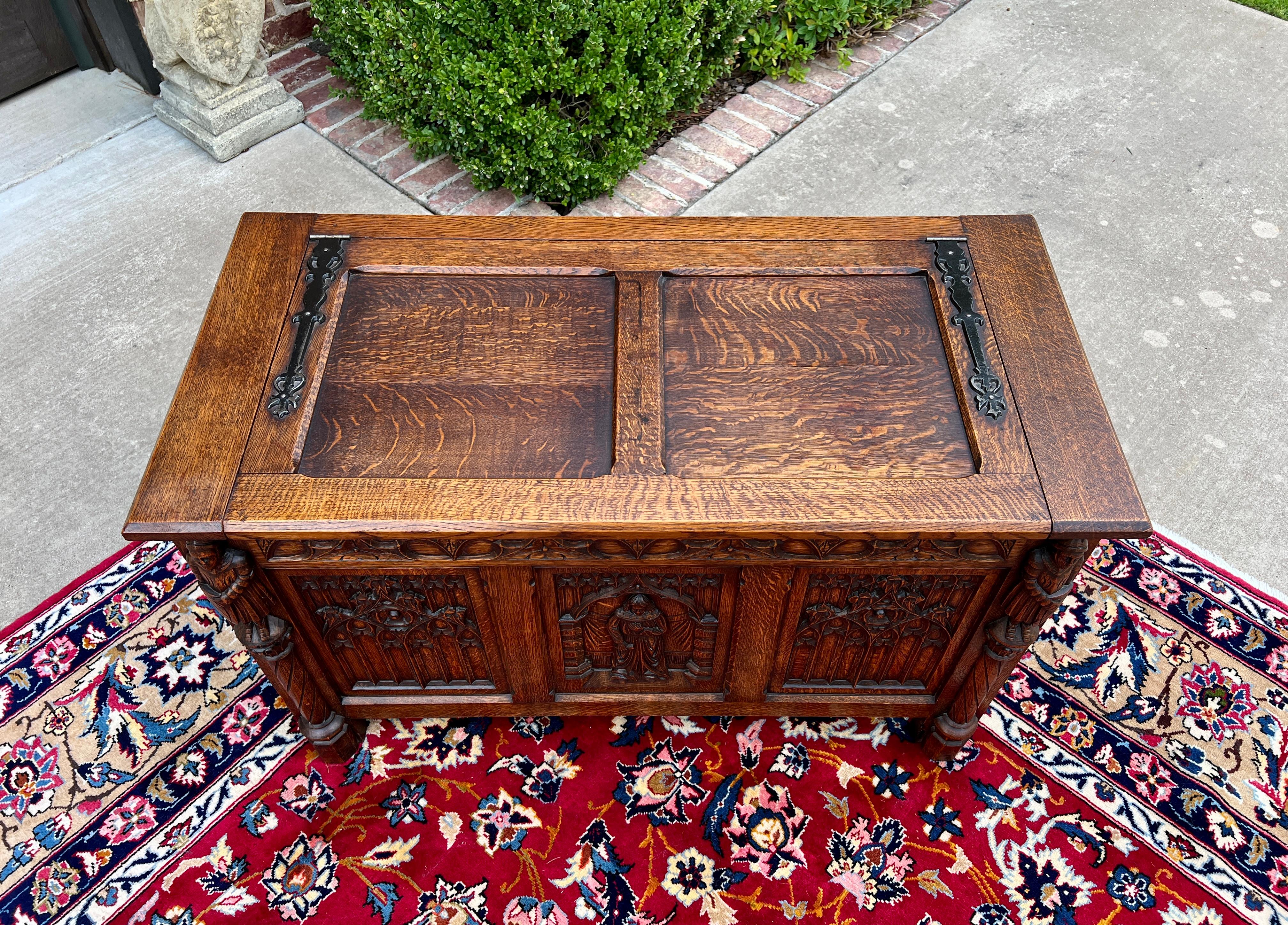 Antique French Trunk Chest Blanket Box Storage Coffer Gothic Revival c. 1920-30 6