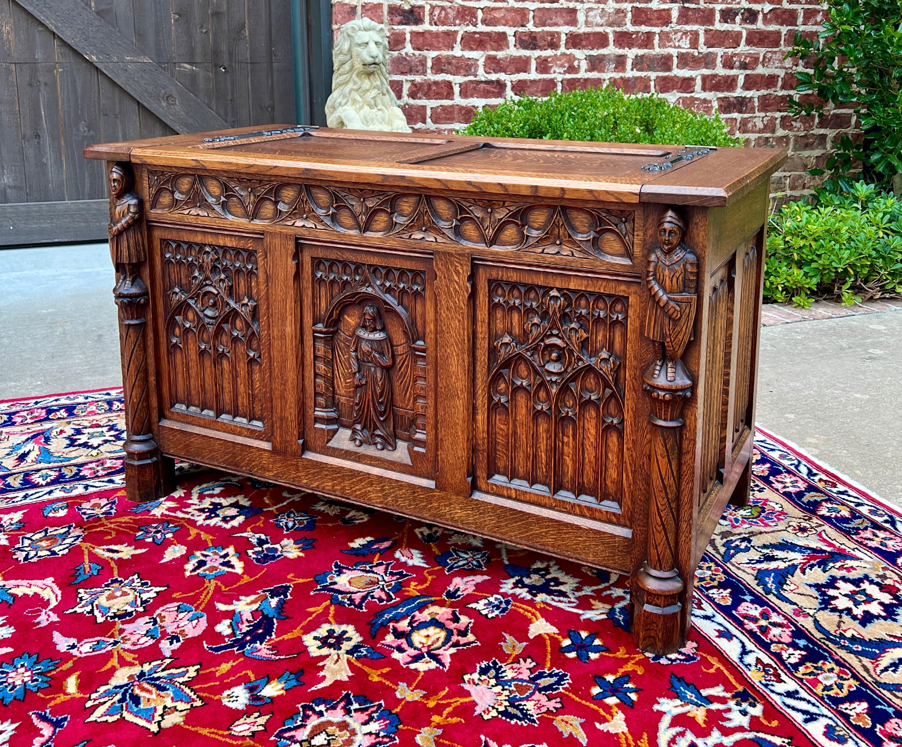 Antique French Trunk Chest Blanket Box Storage Coffer Gothic Revival c. 1920-30 8
