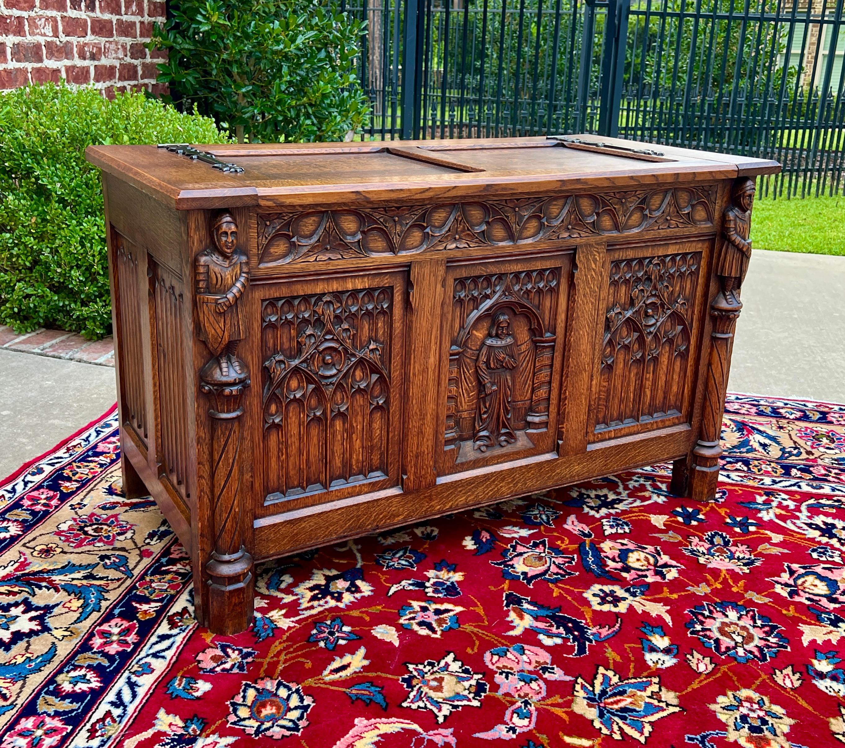 Antique French Trunk Chest Blanket Box Storage Coffer Gothic Revival c. 1920-30 10